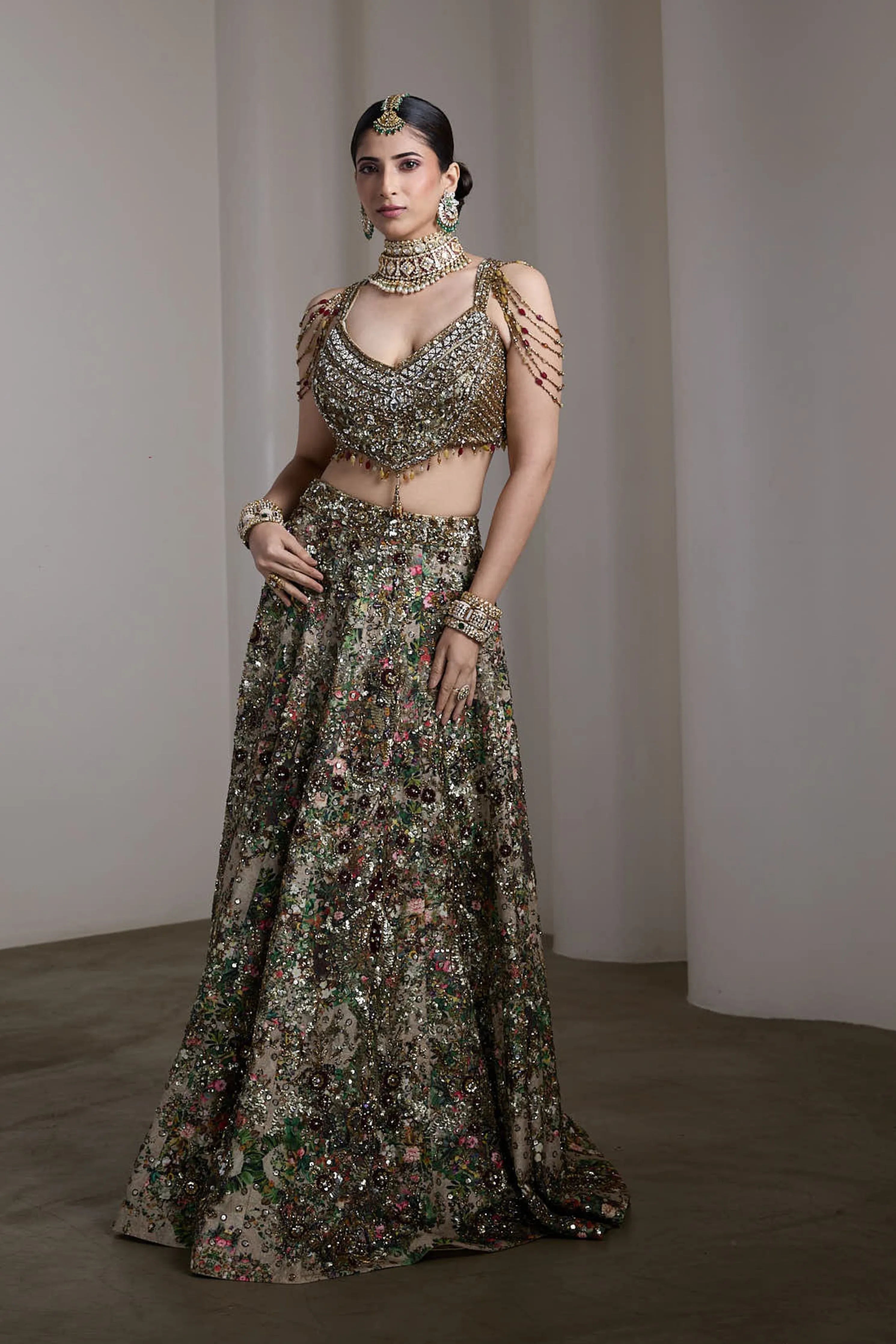 Velvet Patch Embroidered Lehenga Set