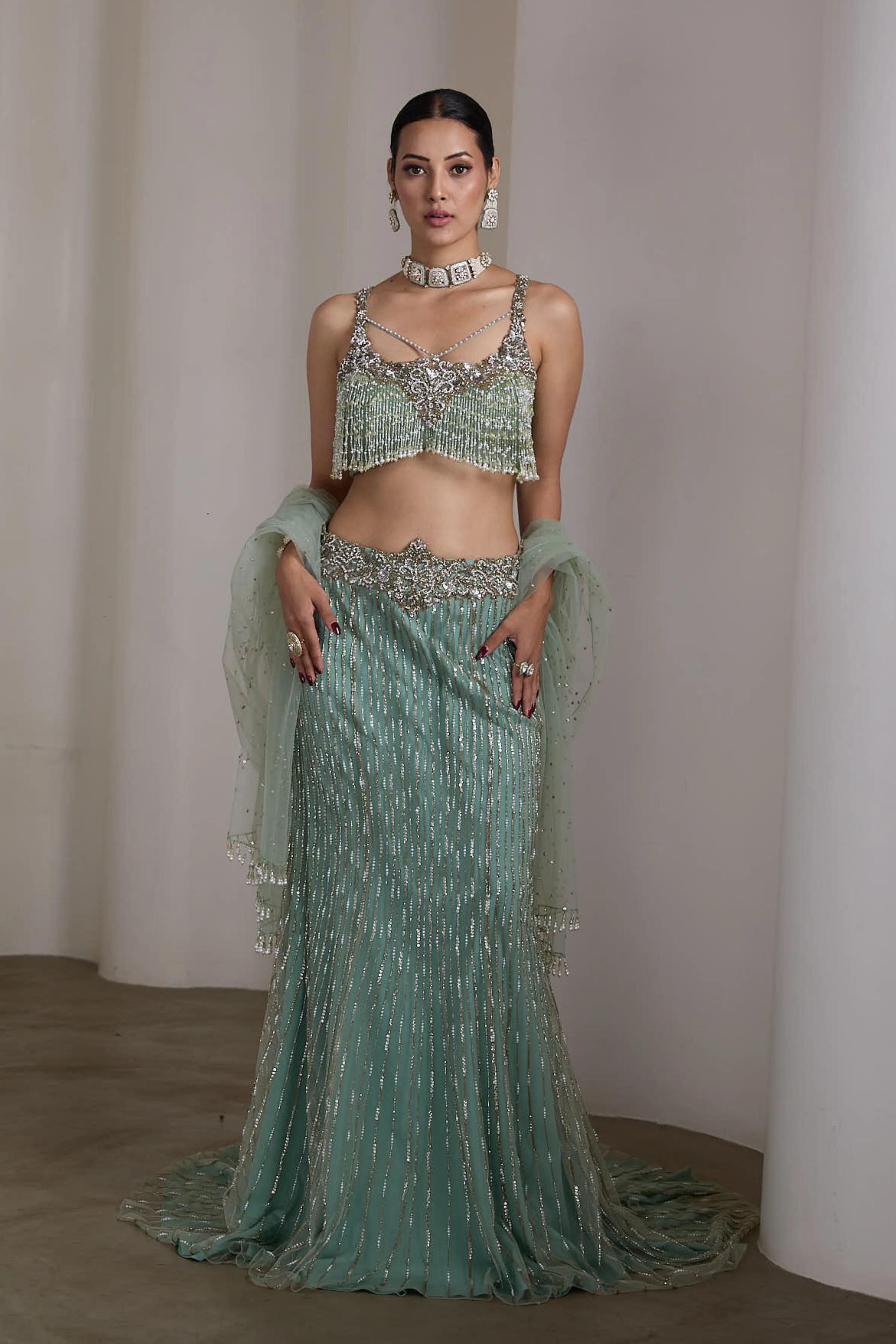 Aqua Blue Embroidered Lehenga Set