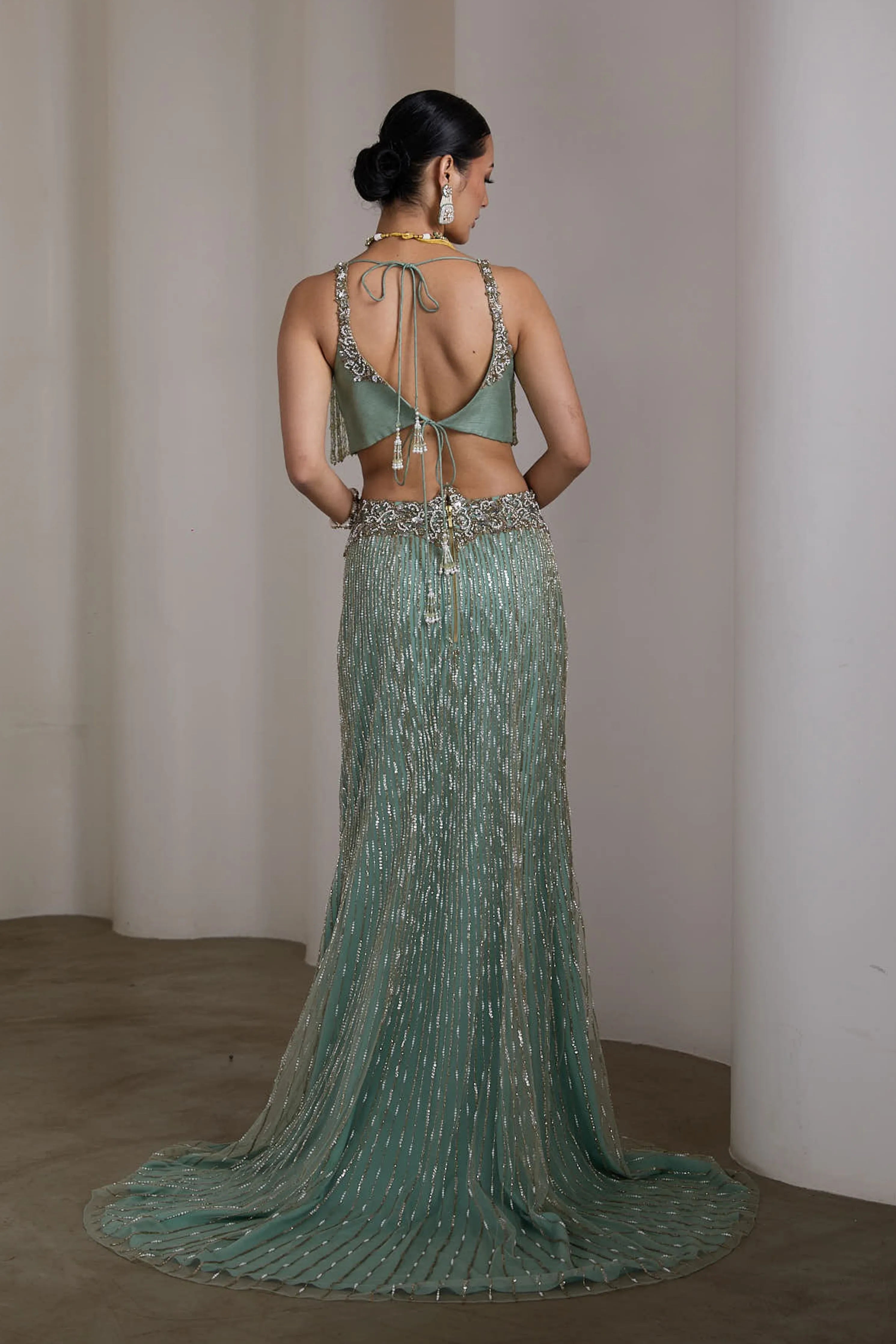 Aqua Blue Embroidered Lehenga Set