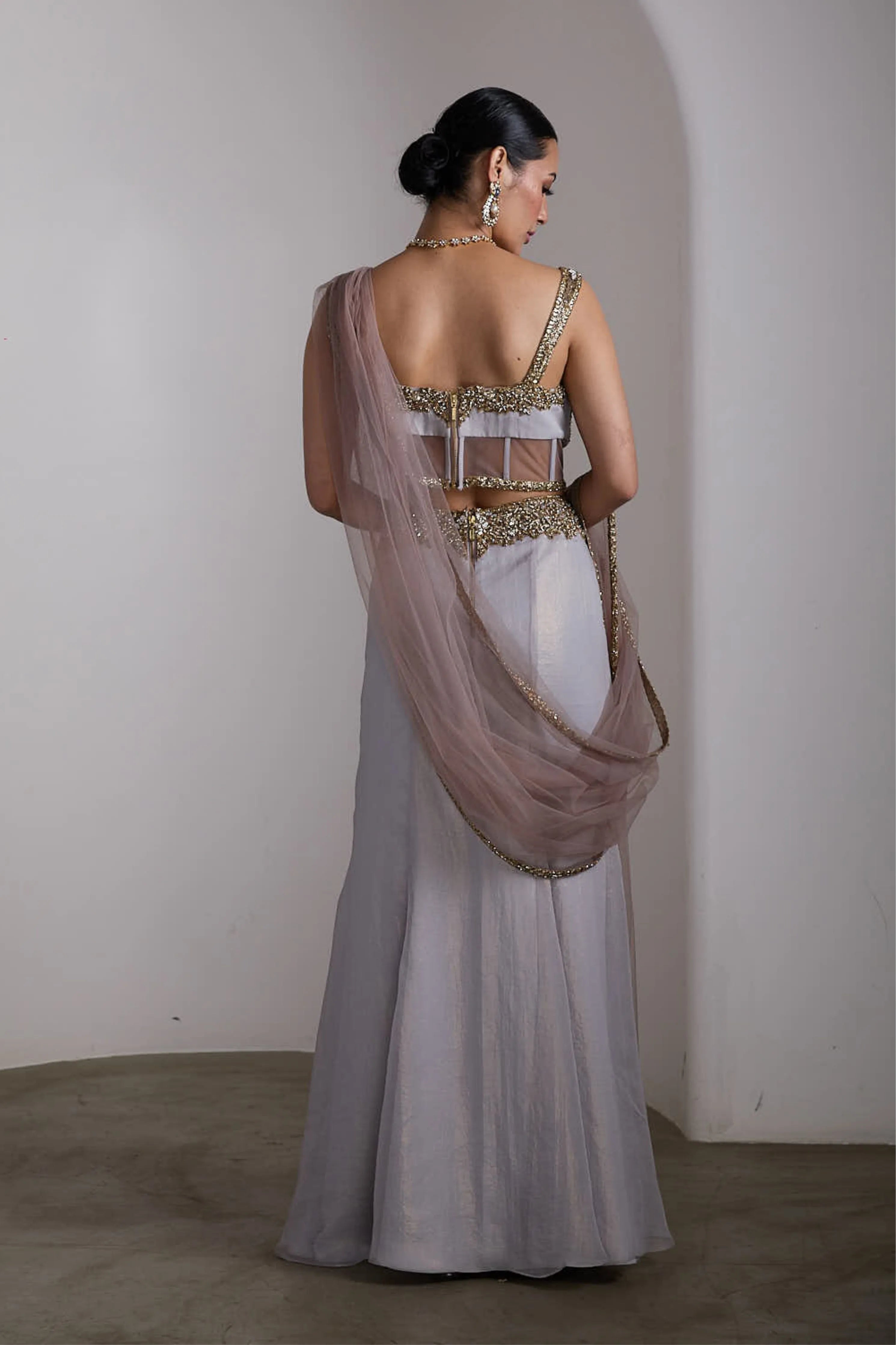 Grey Corset Fit Saree Set