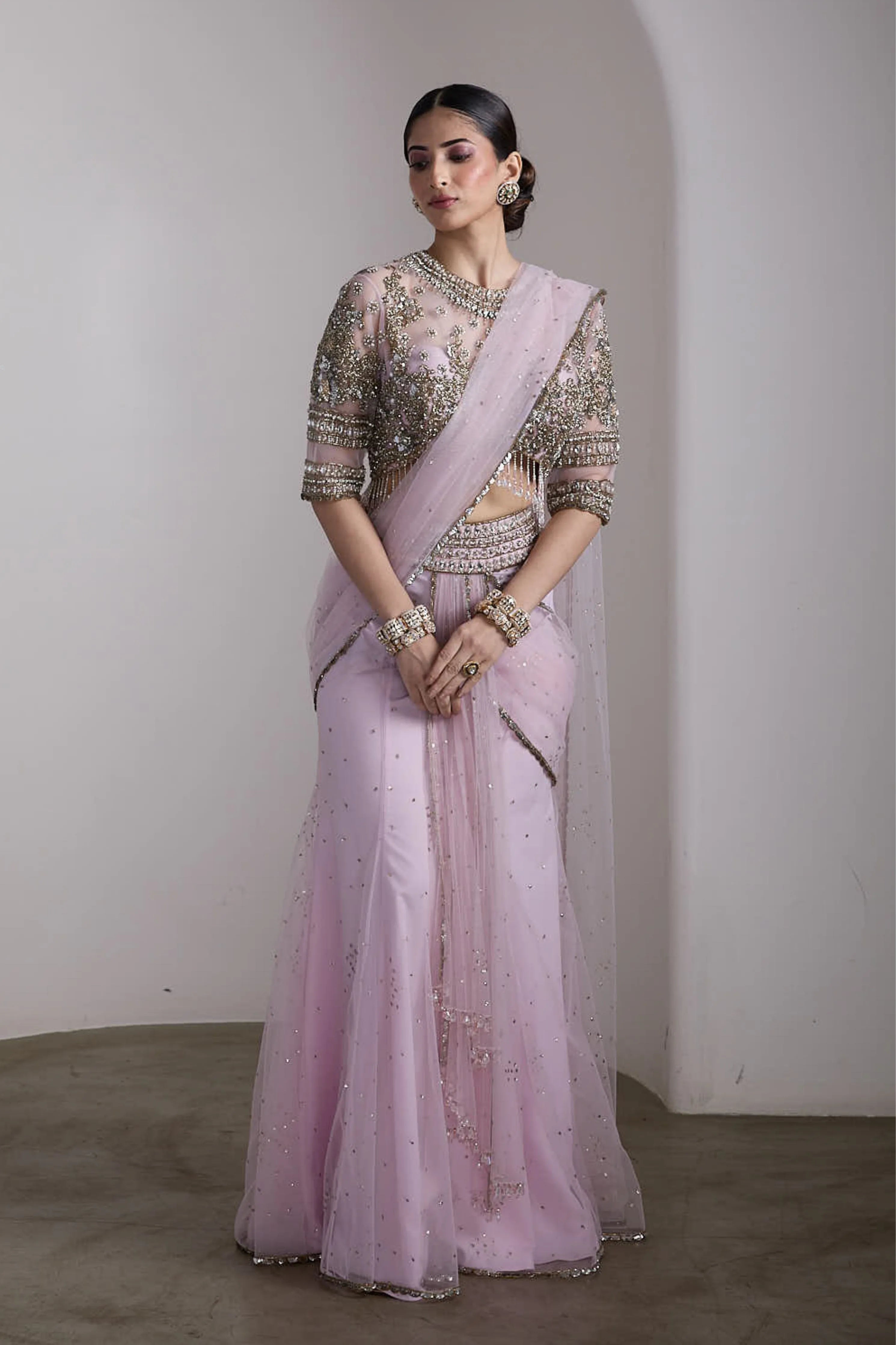 Pink Drapped Saree Set