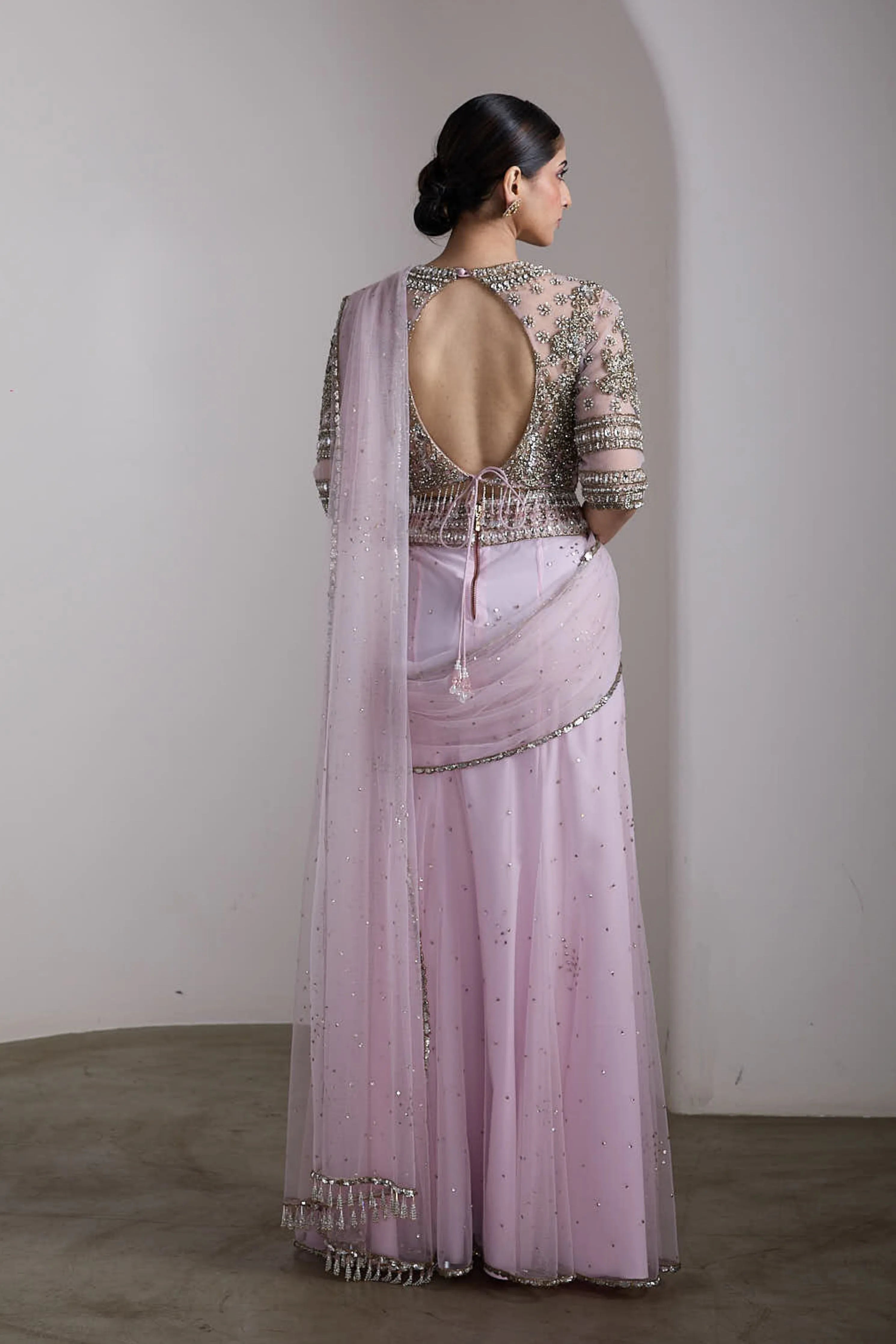 Pink Drapped Saree Set