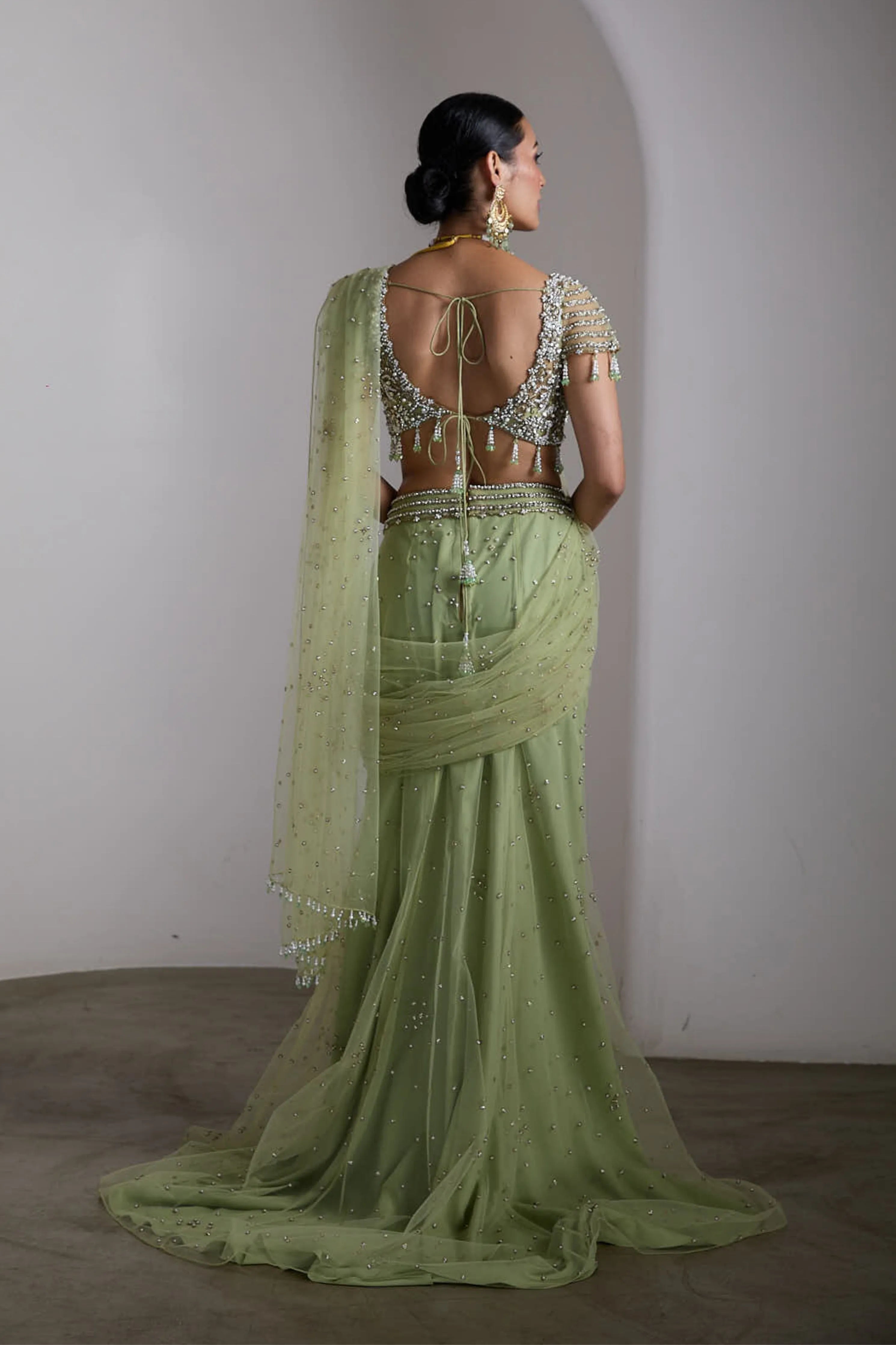 Green Drapped Saree Set