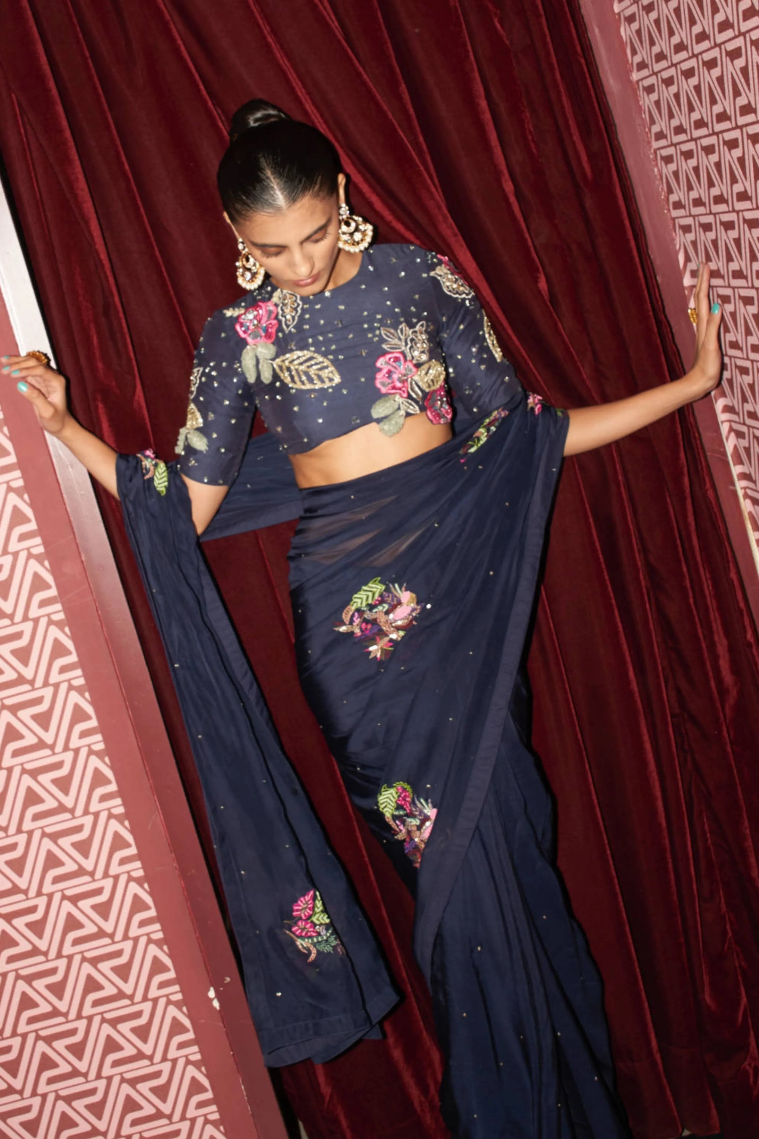Midnight Floral Saree