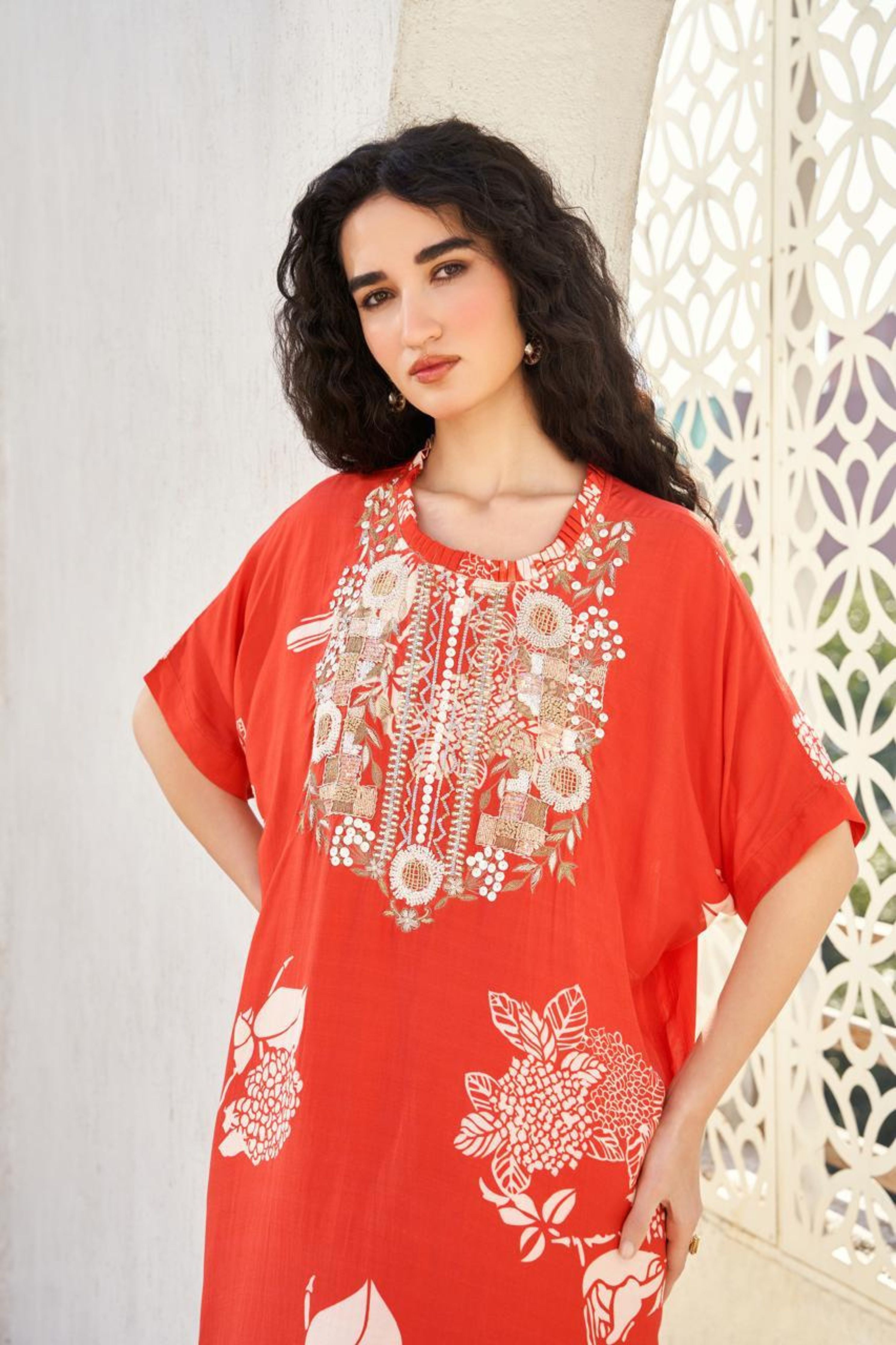 Red Bird Kurta Set