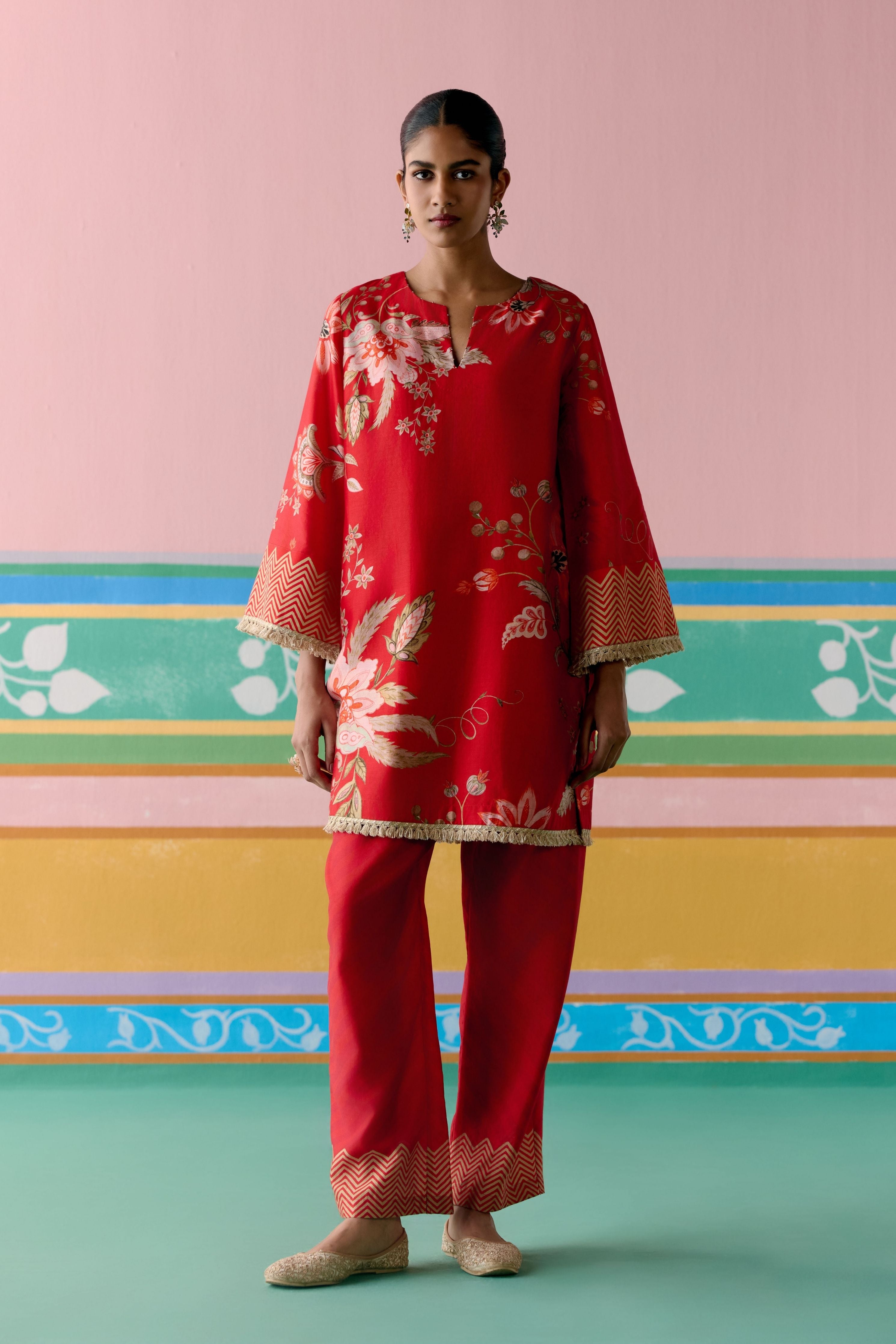 Red Chintz Kurta Set