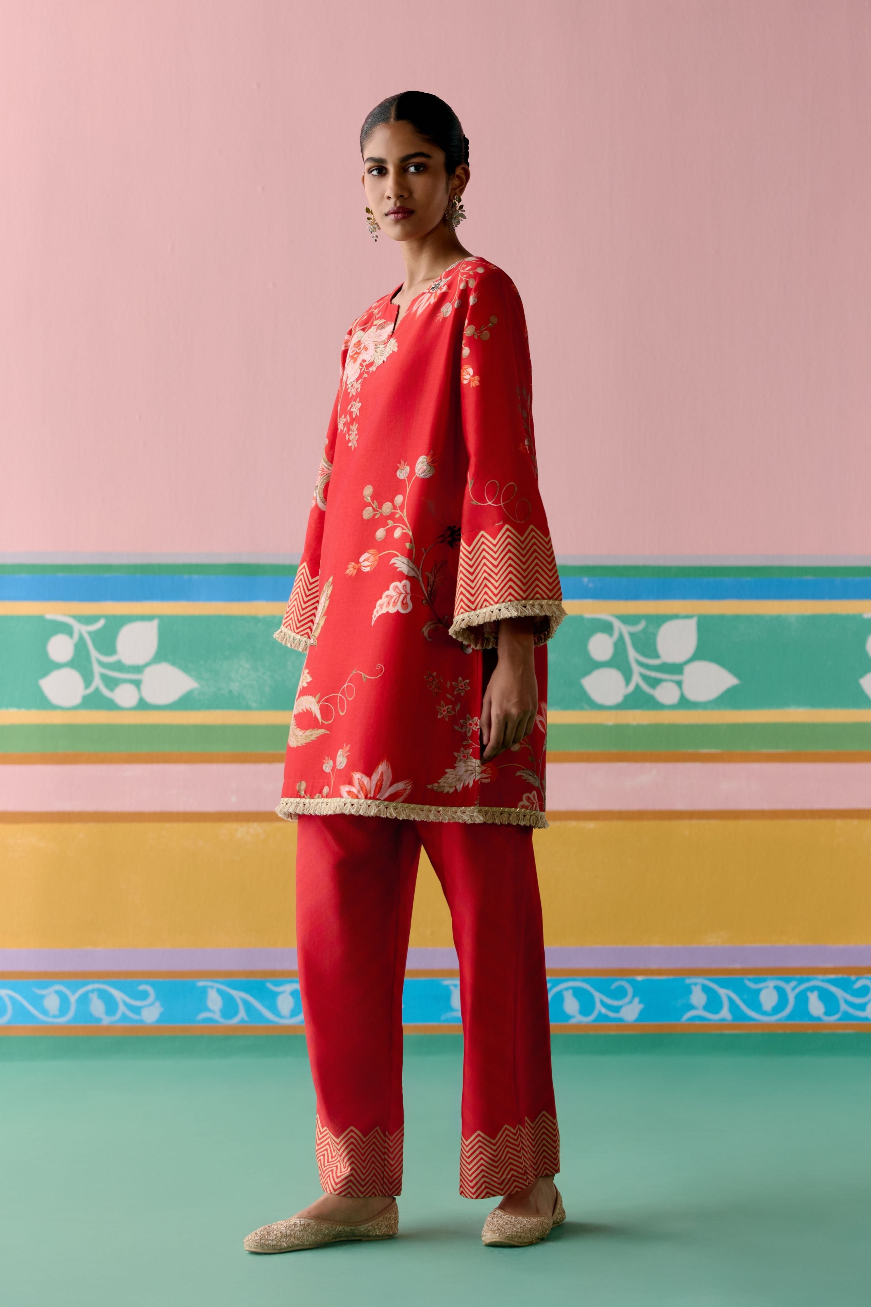 Red Chintz Kurta Set
