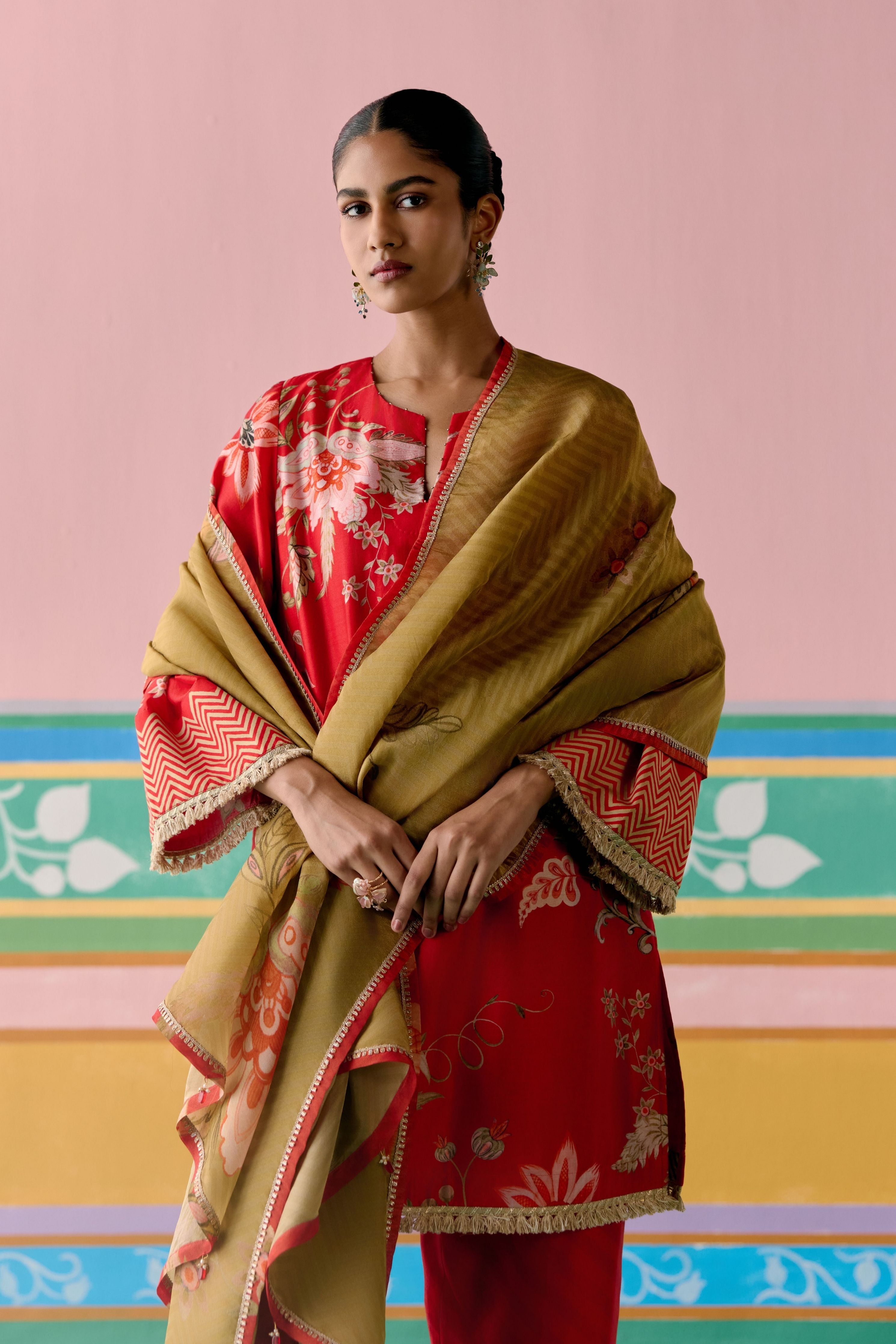 Red Chintz Kurta with Dupatta