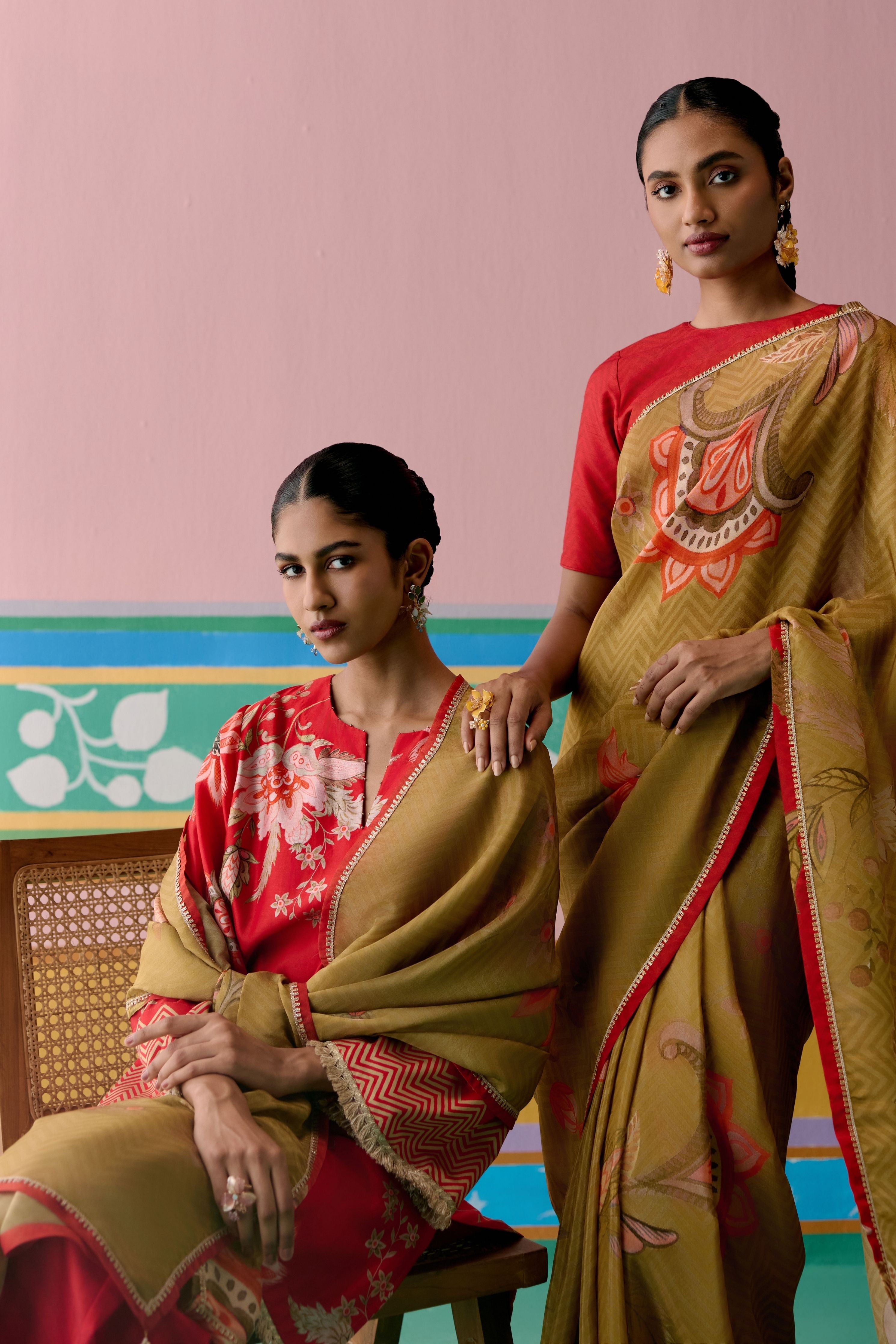 Red Chintz Kurta with Dupatta