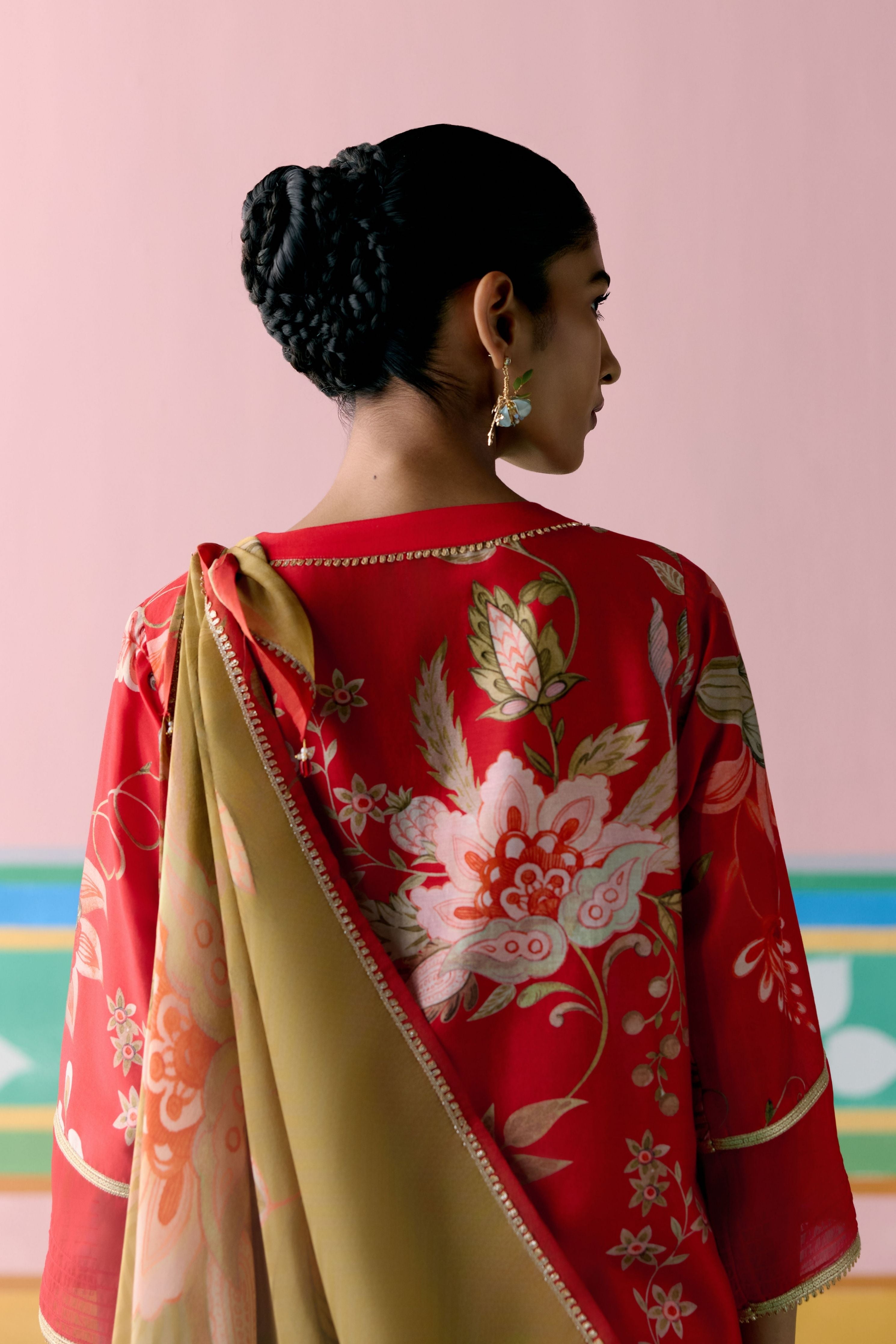 Red Chintz Kurta with Dupatta