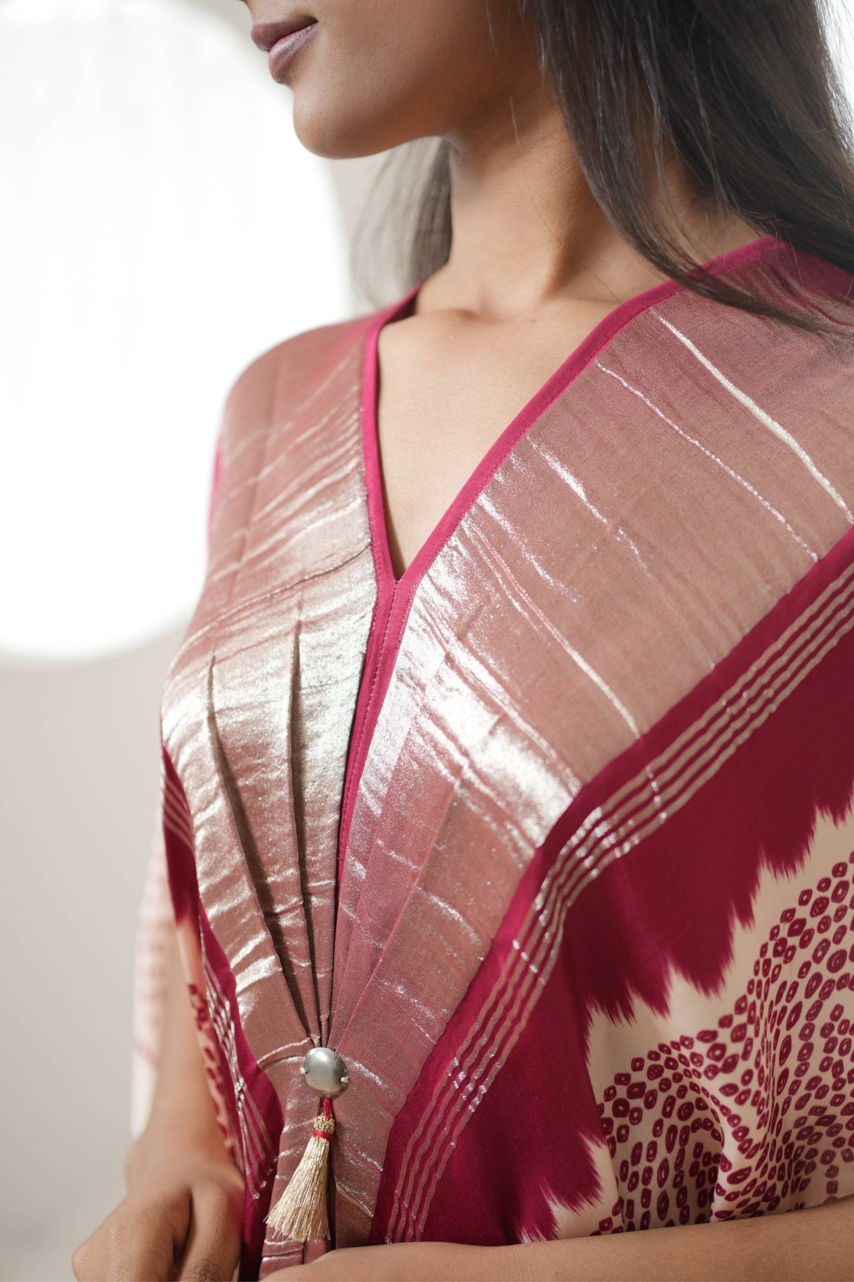 Red Gold Bandhej Kaftan