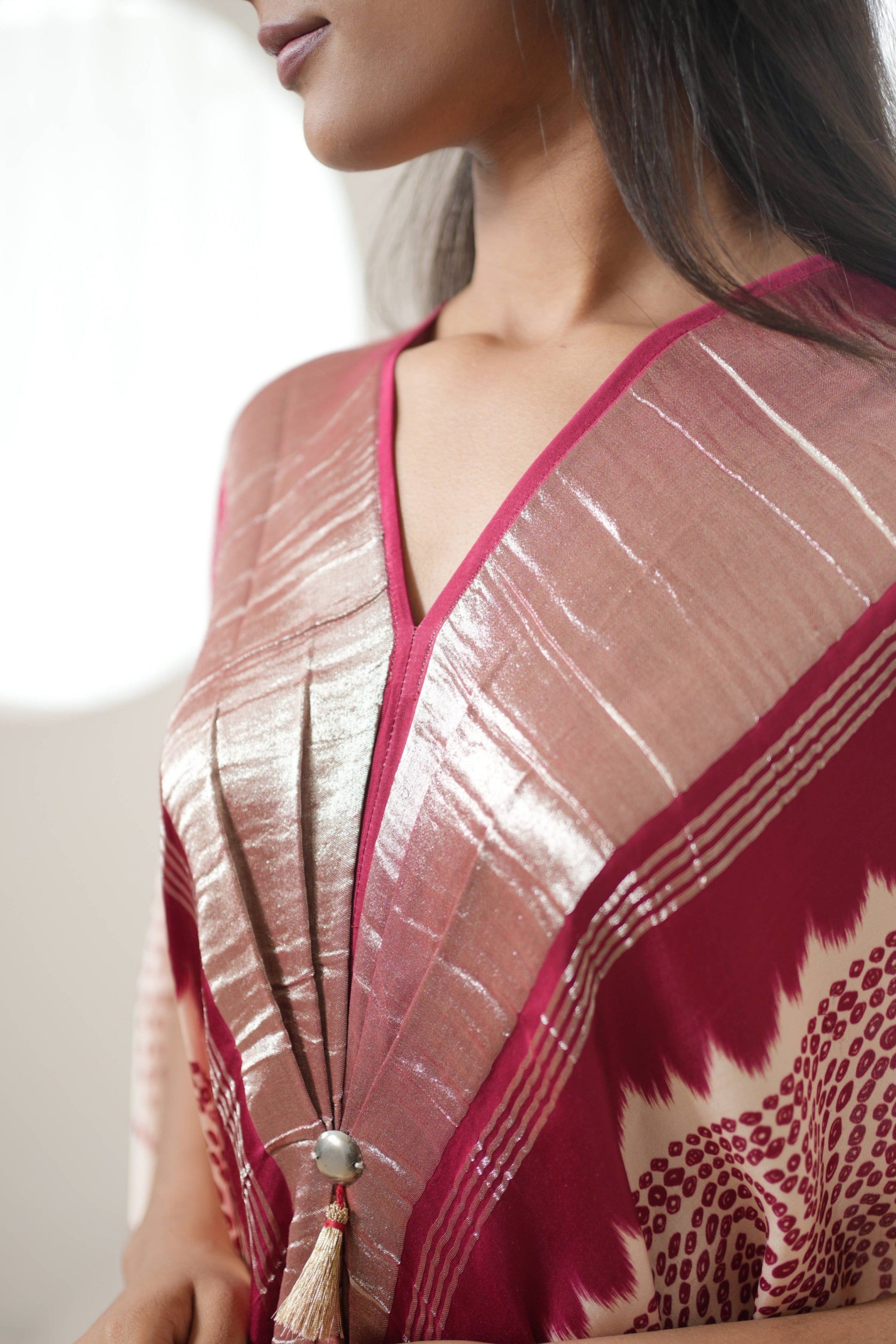 Red Gold Bandhej Kaftan