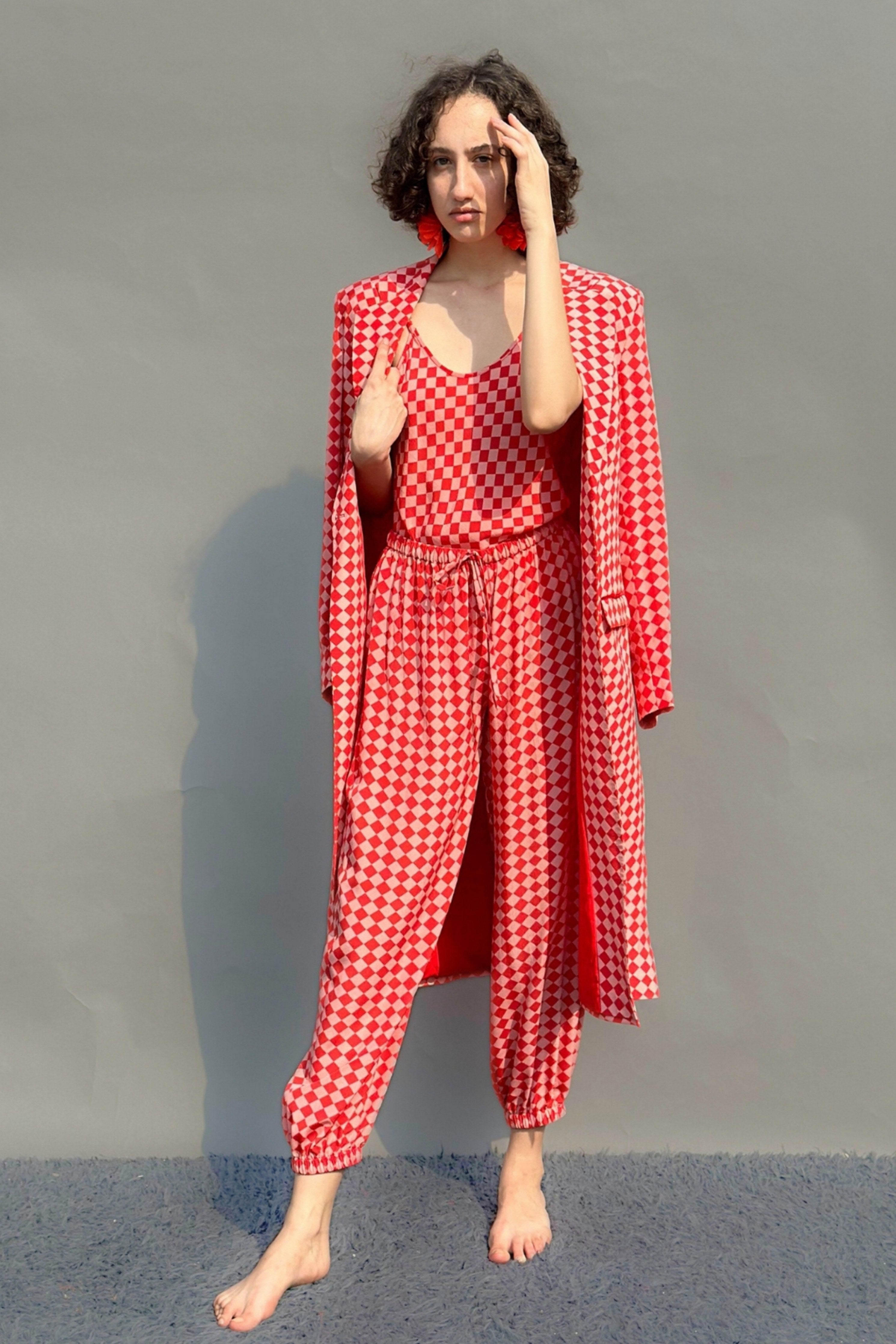Red &Pink Trench Coat Set
