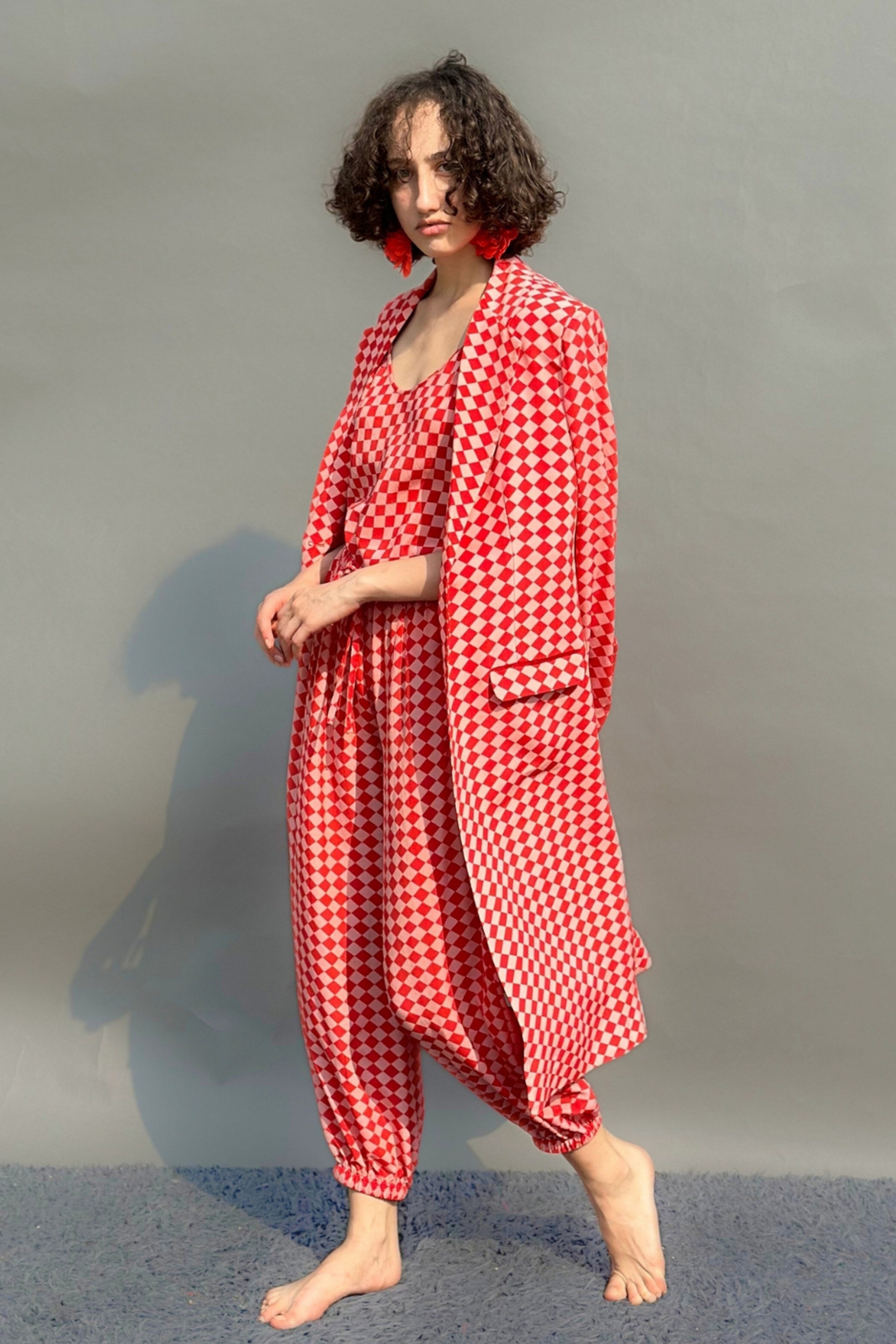 Red &Pink Trench Coat Set