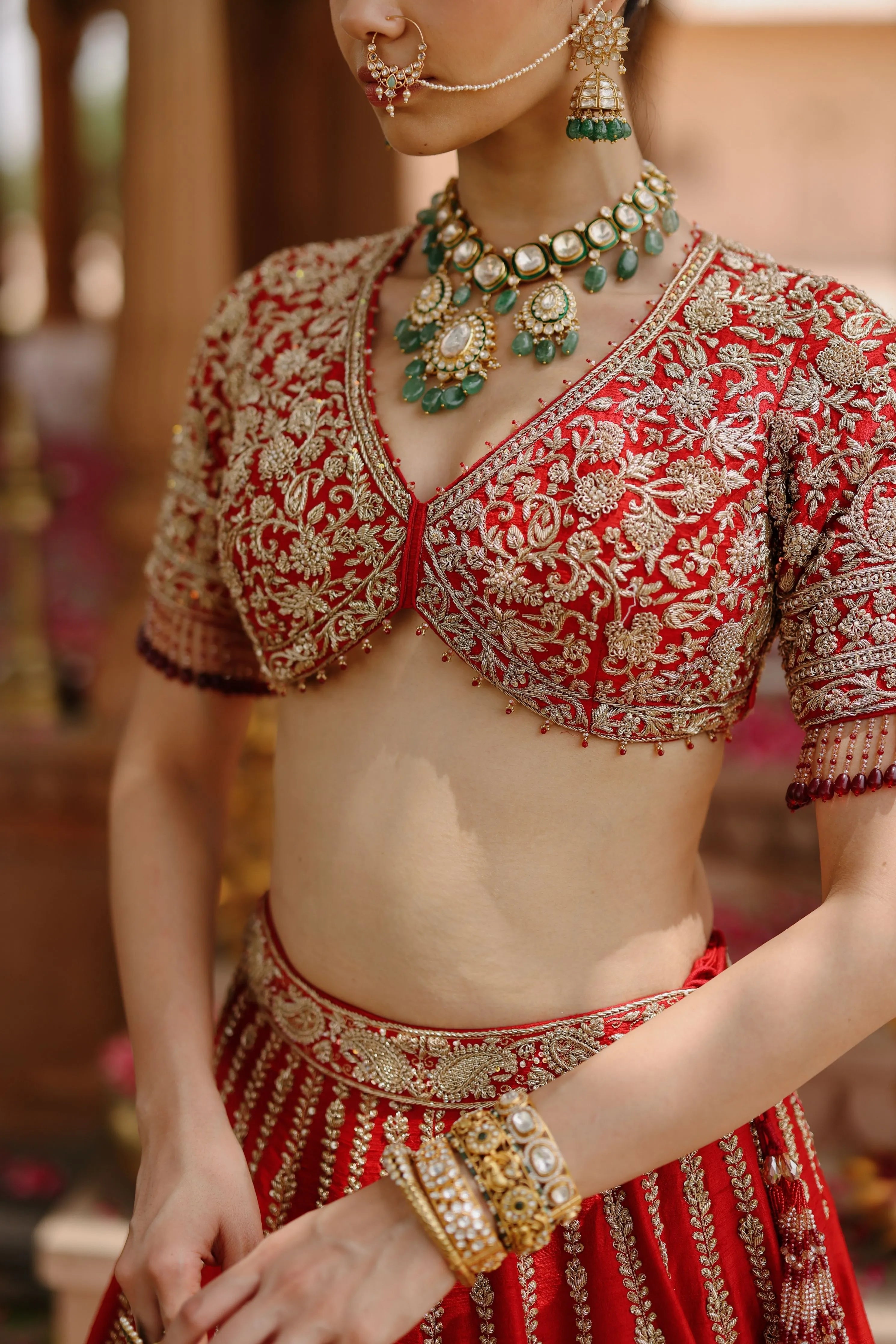 Roha  Deep Red Lehenga Set with Blouse & Dupatta