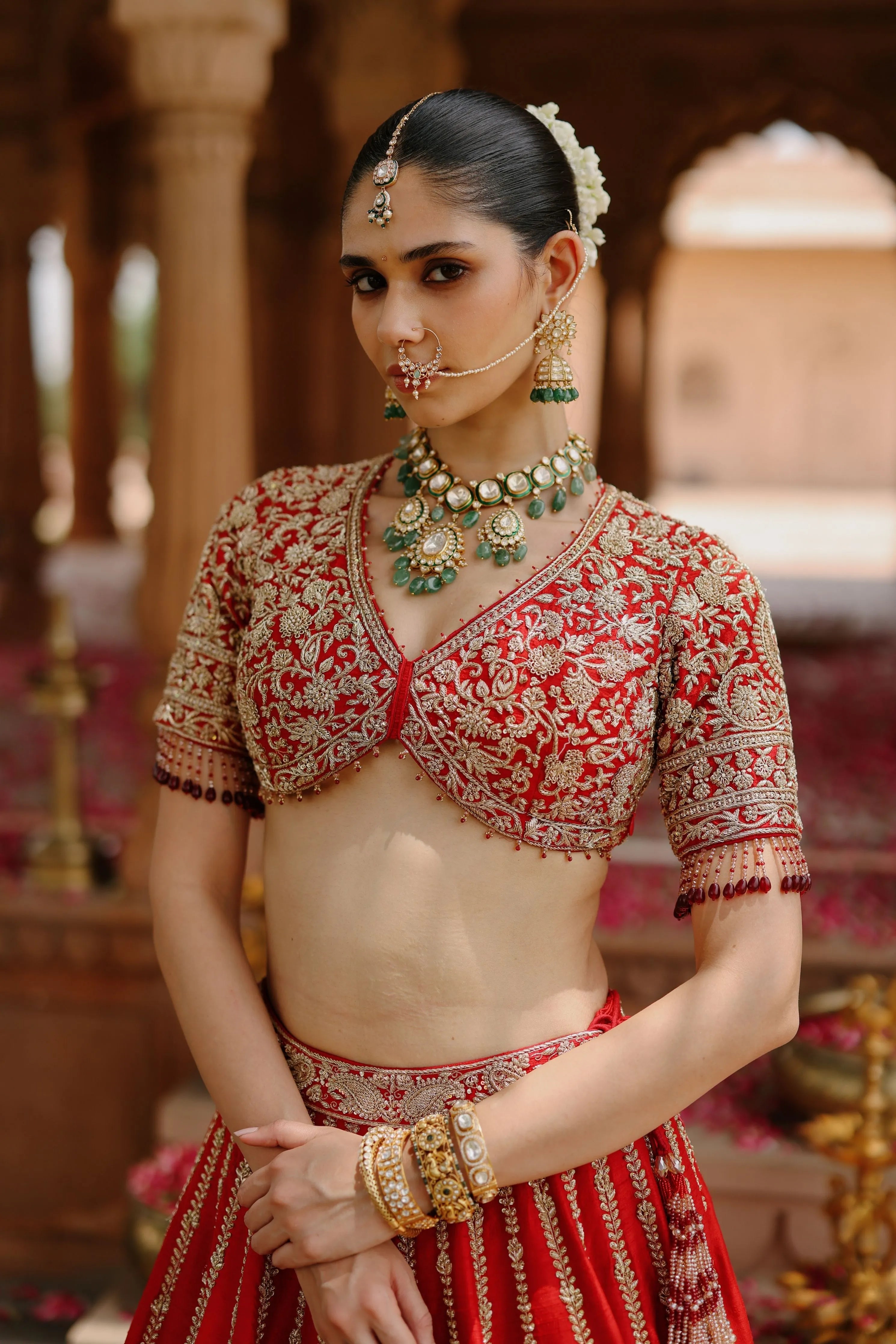 Roha  Deep Red Lehenga Set with Blouse & Dupatta