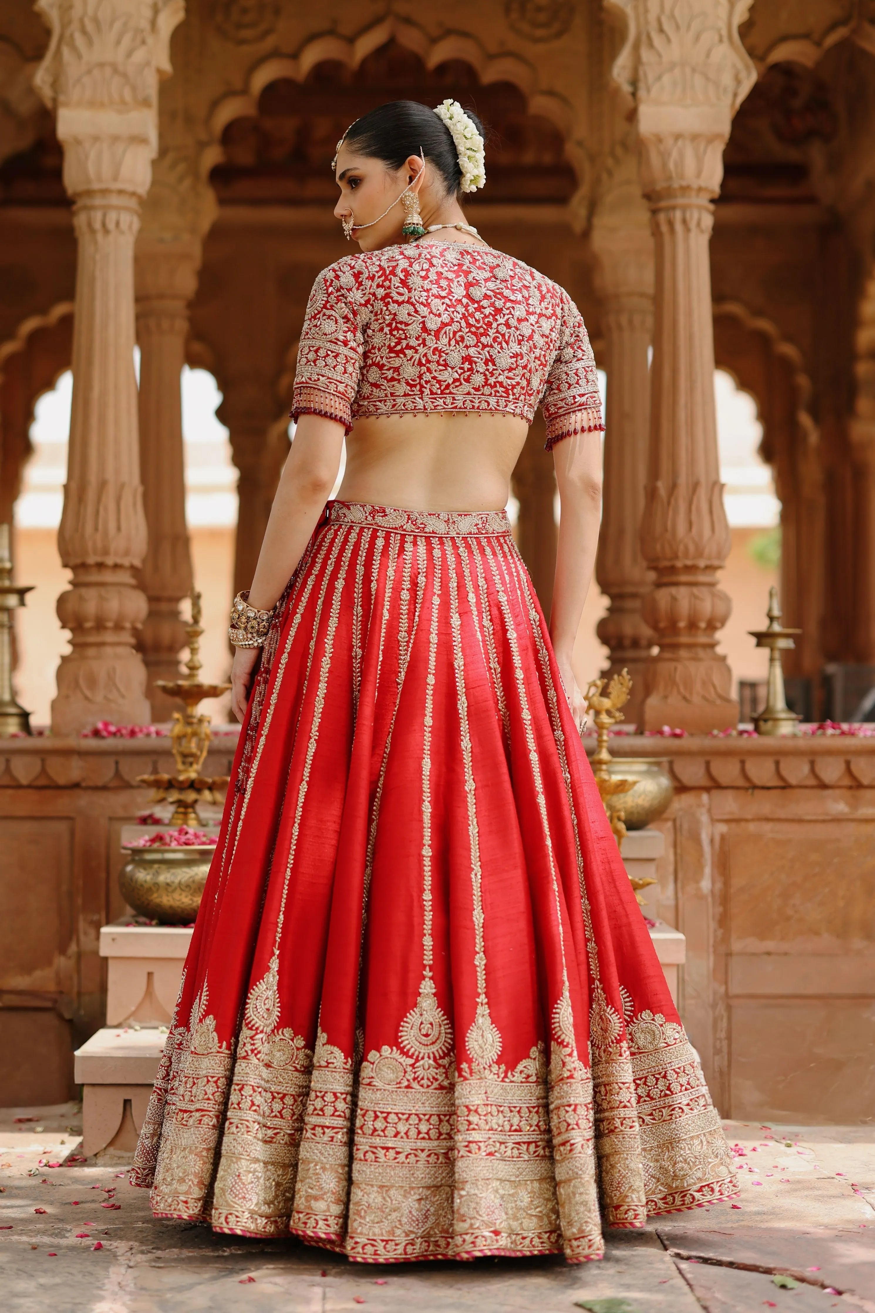Roha  Deep Red Lehenga Set with Blouse & Dupatta