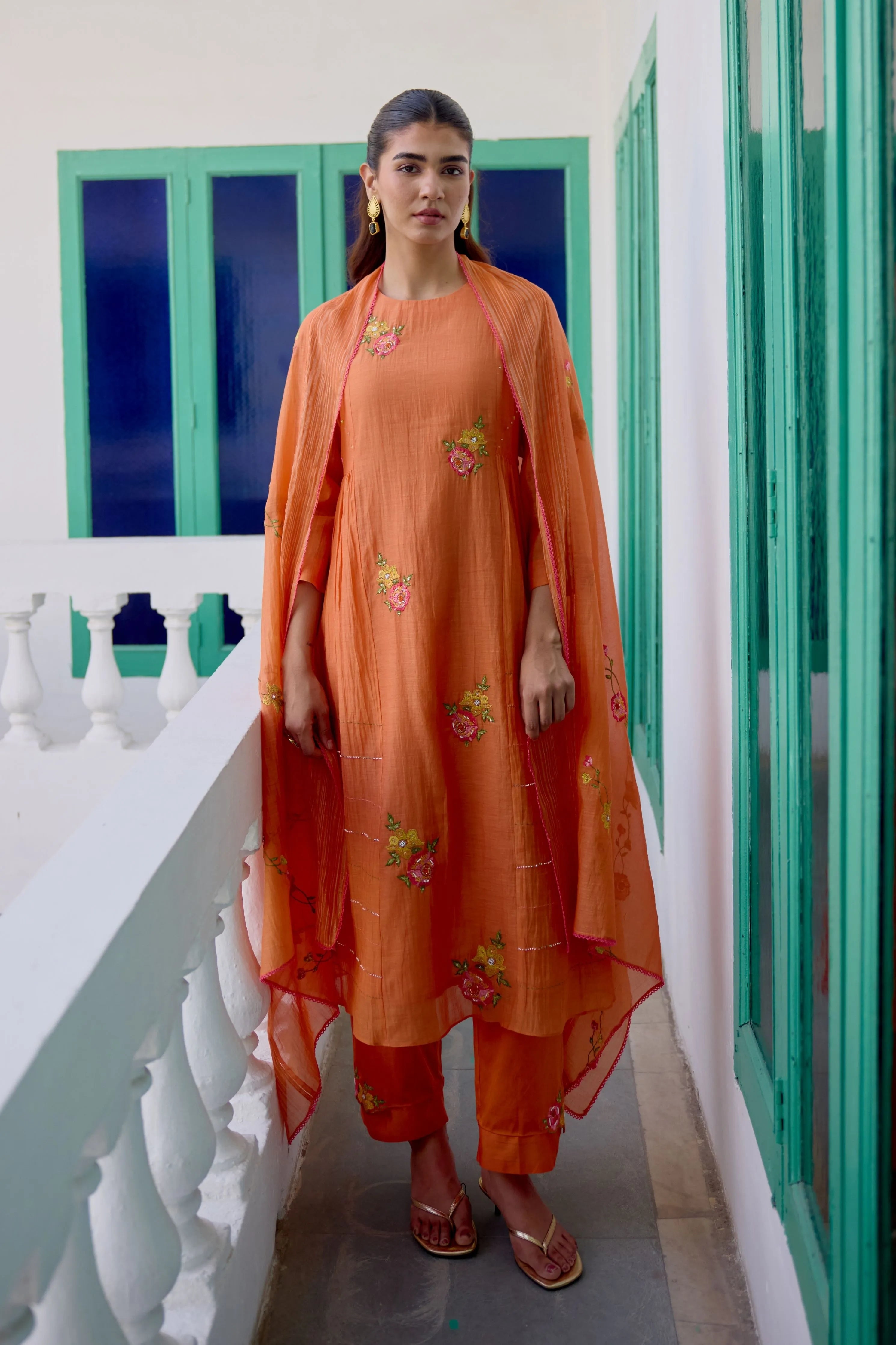 Tangerine Love Kurta Set