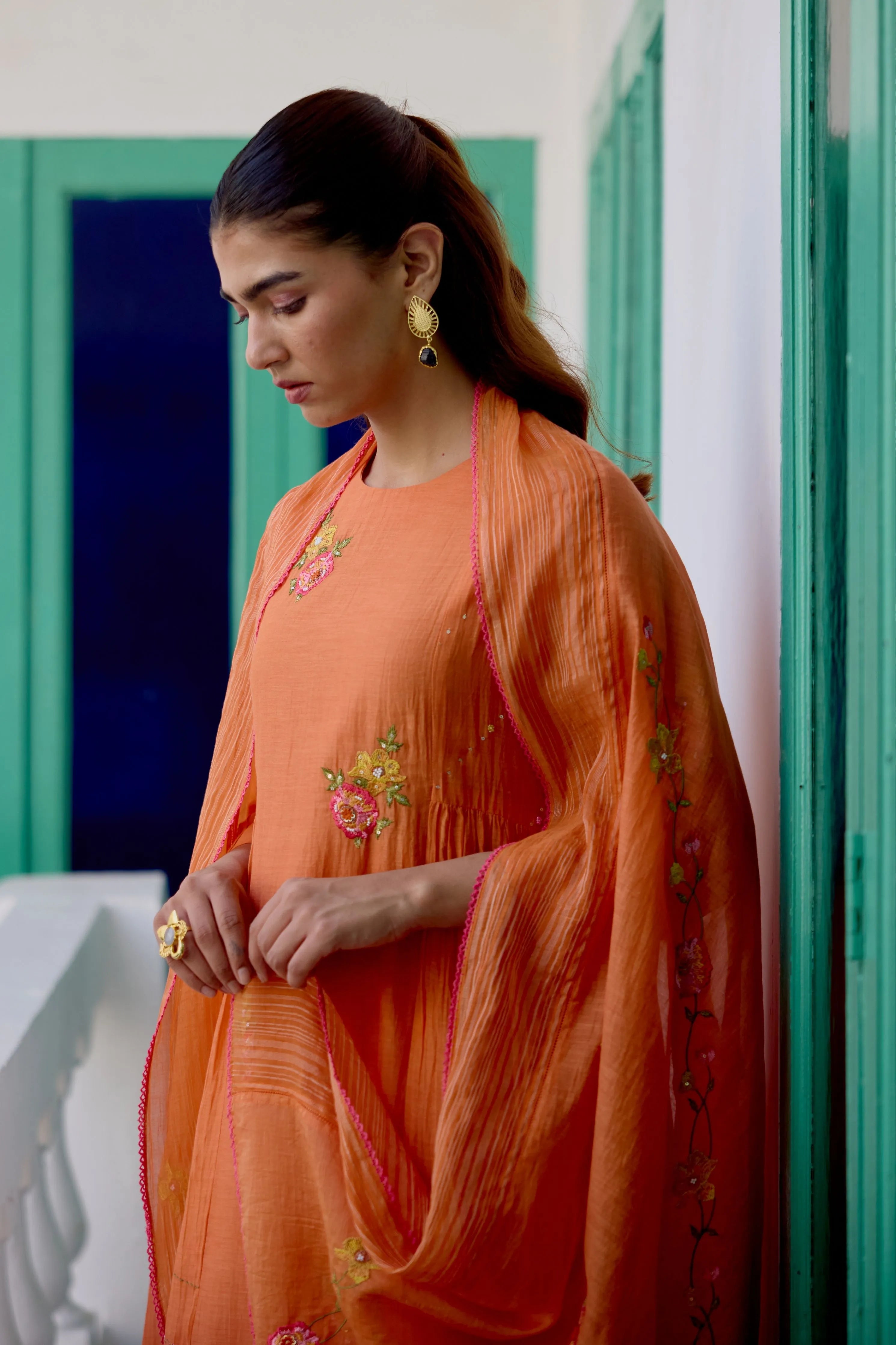 Tangerine Love Kurta Set