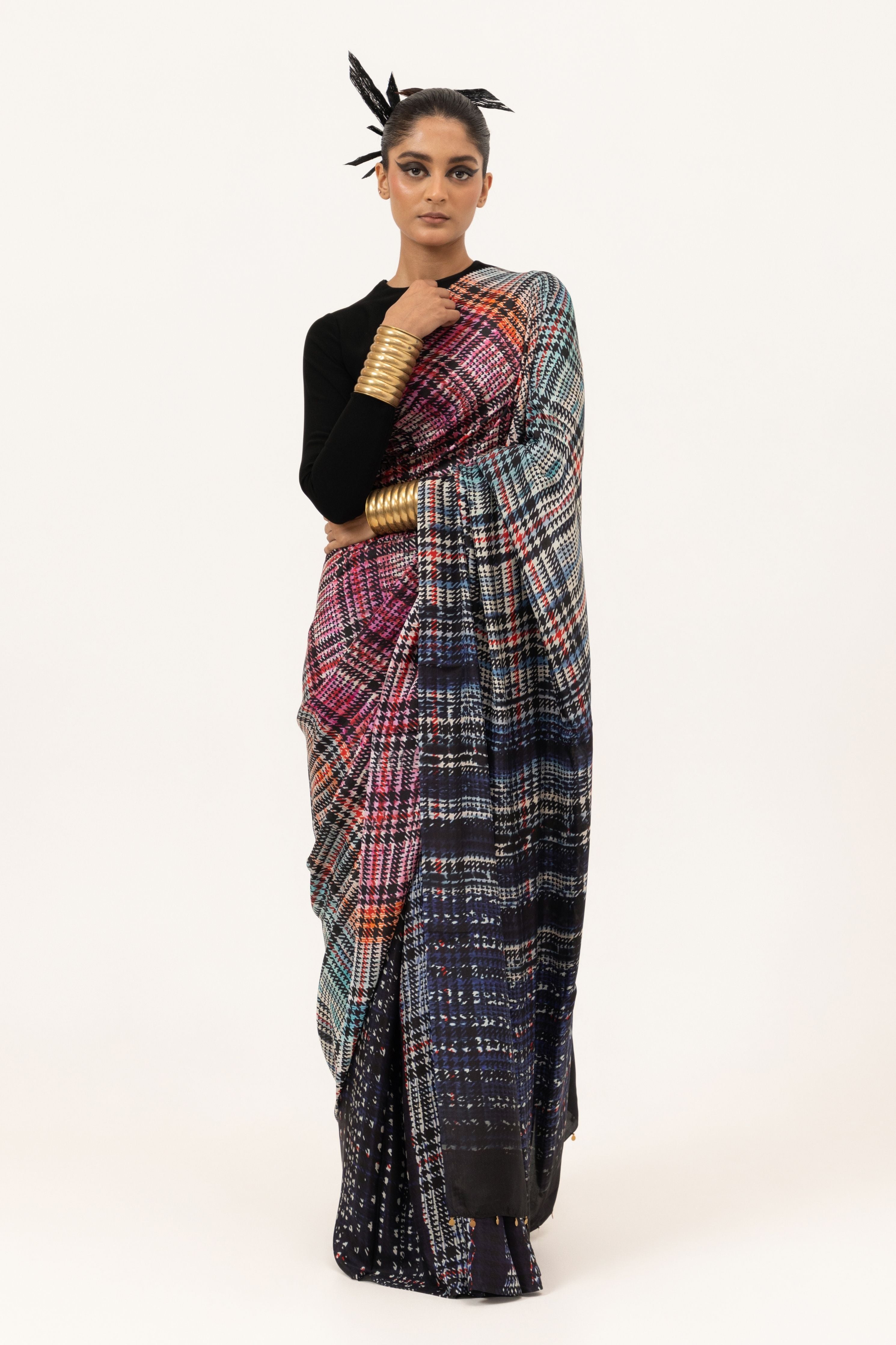 Plaid Fusion Silk Saree