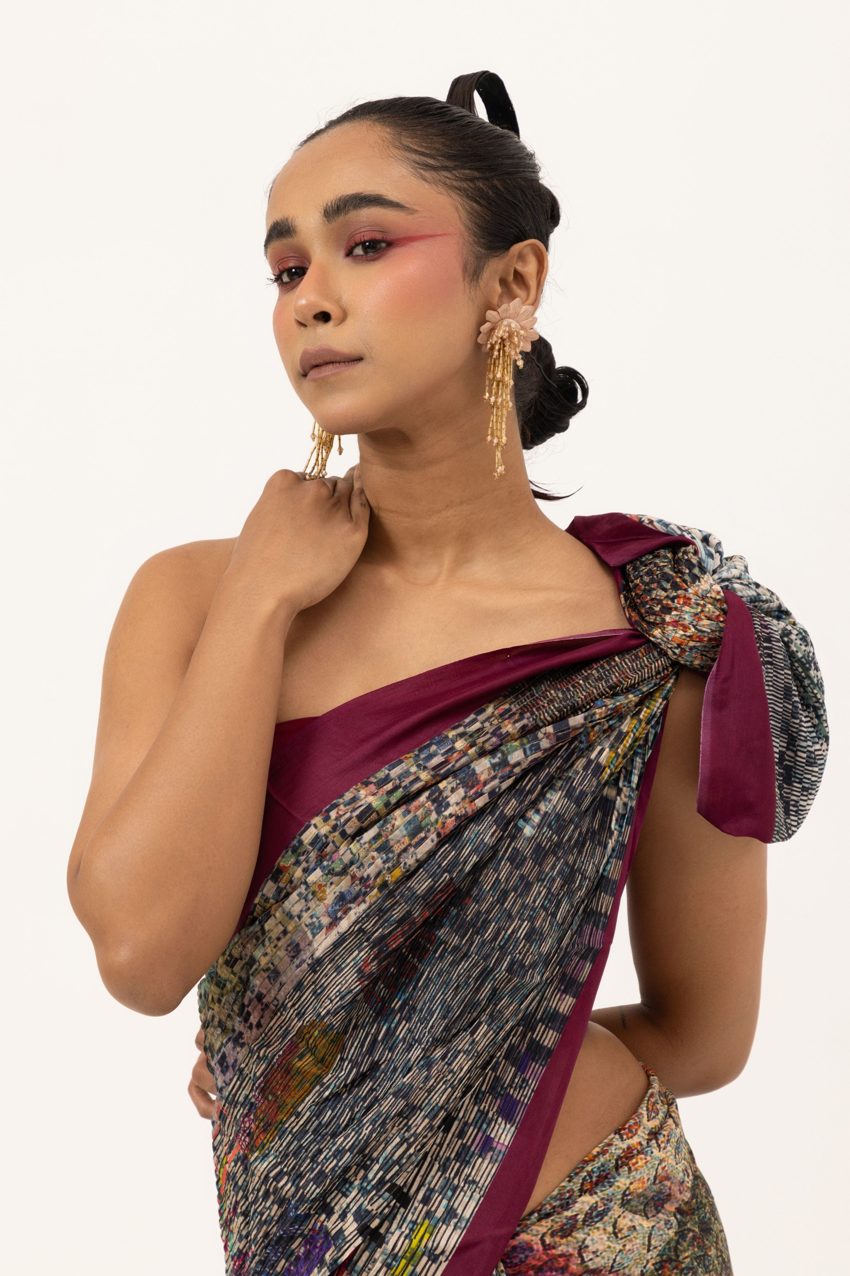 Wine Camouflage Silk Saree