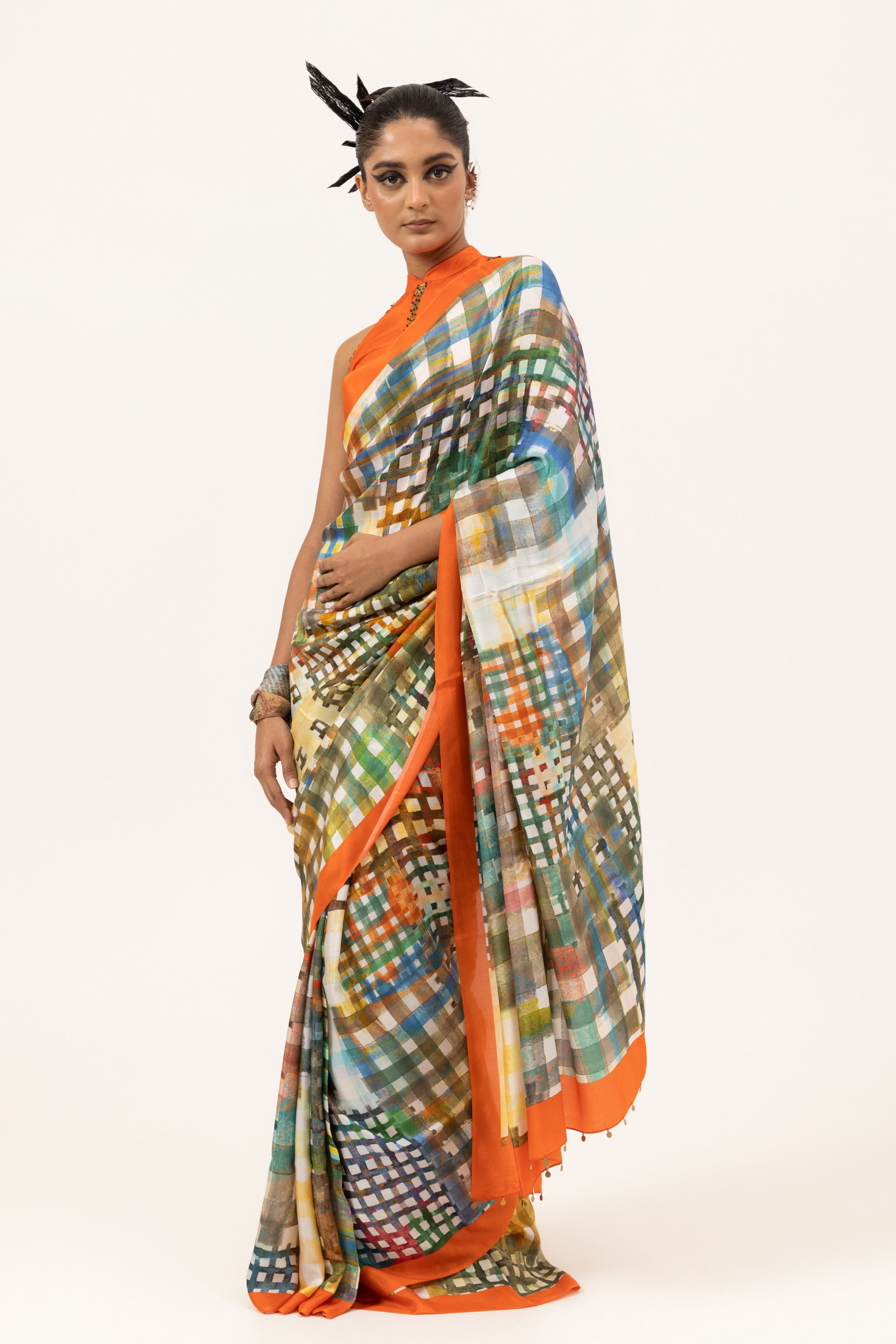 Vibrant Grid Silk Saree
