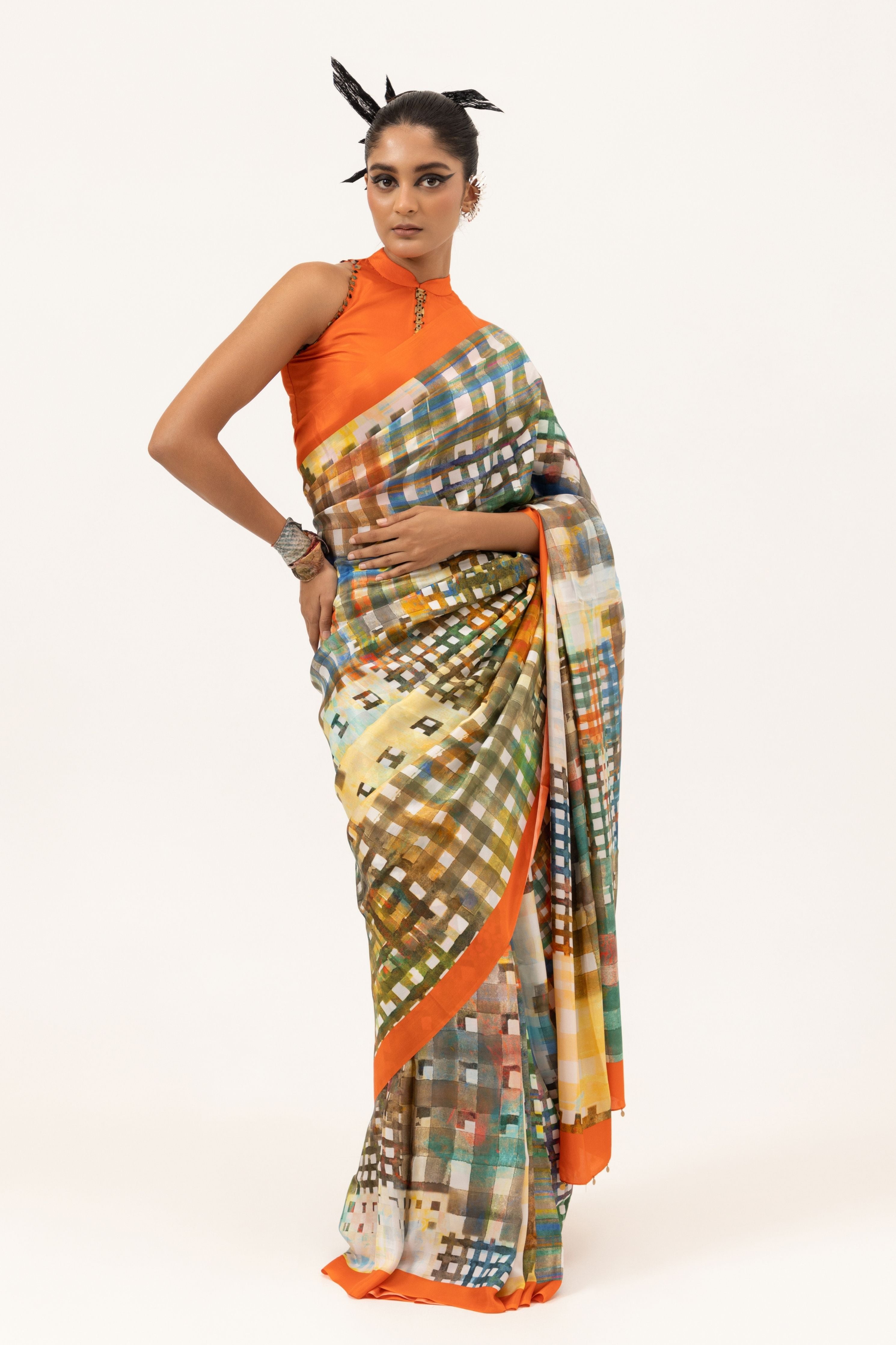 Vibrant Grid Silk Saree