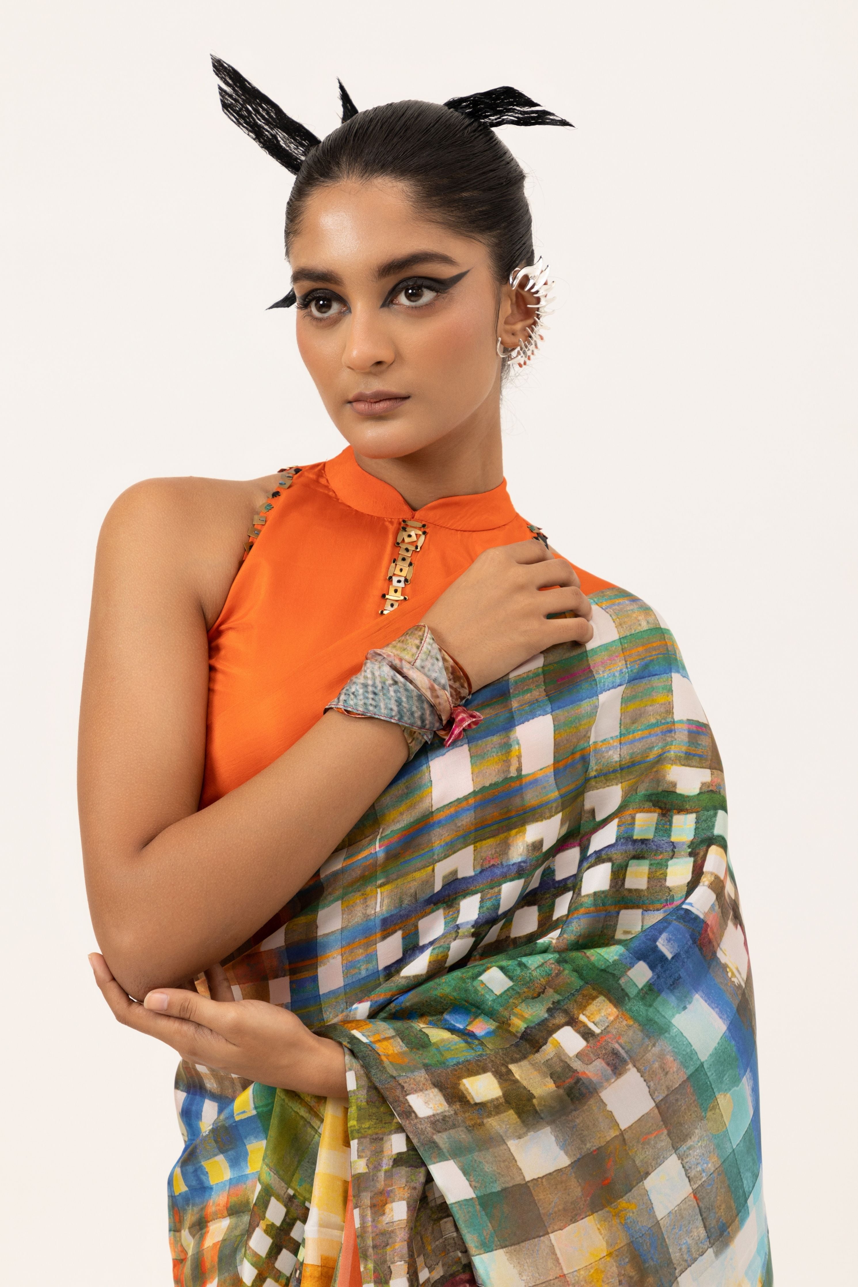 Vibrant Grid Silk Saree
