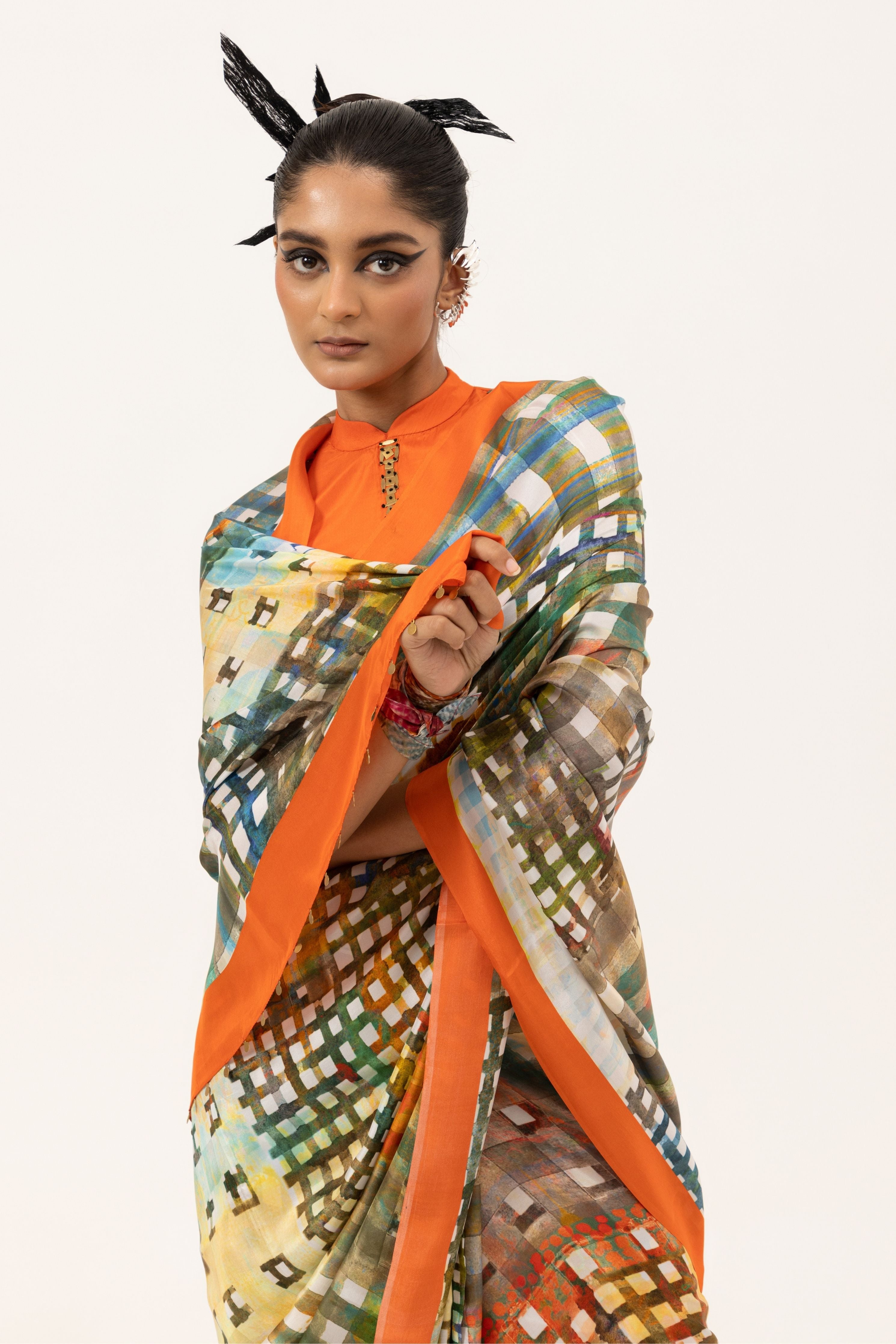 Vibrant Grid Silk Saree