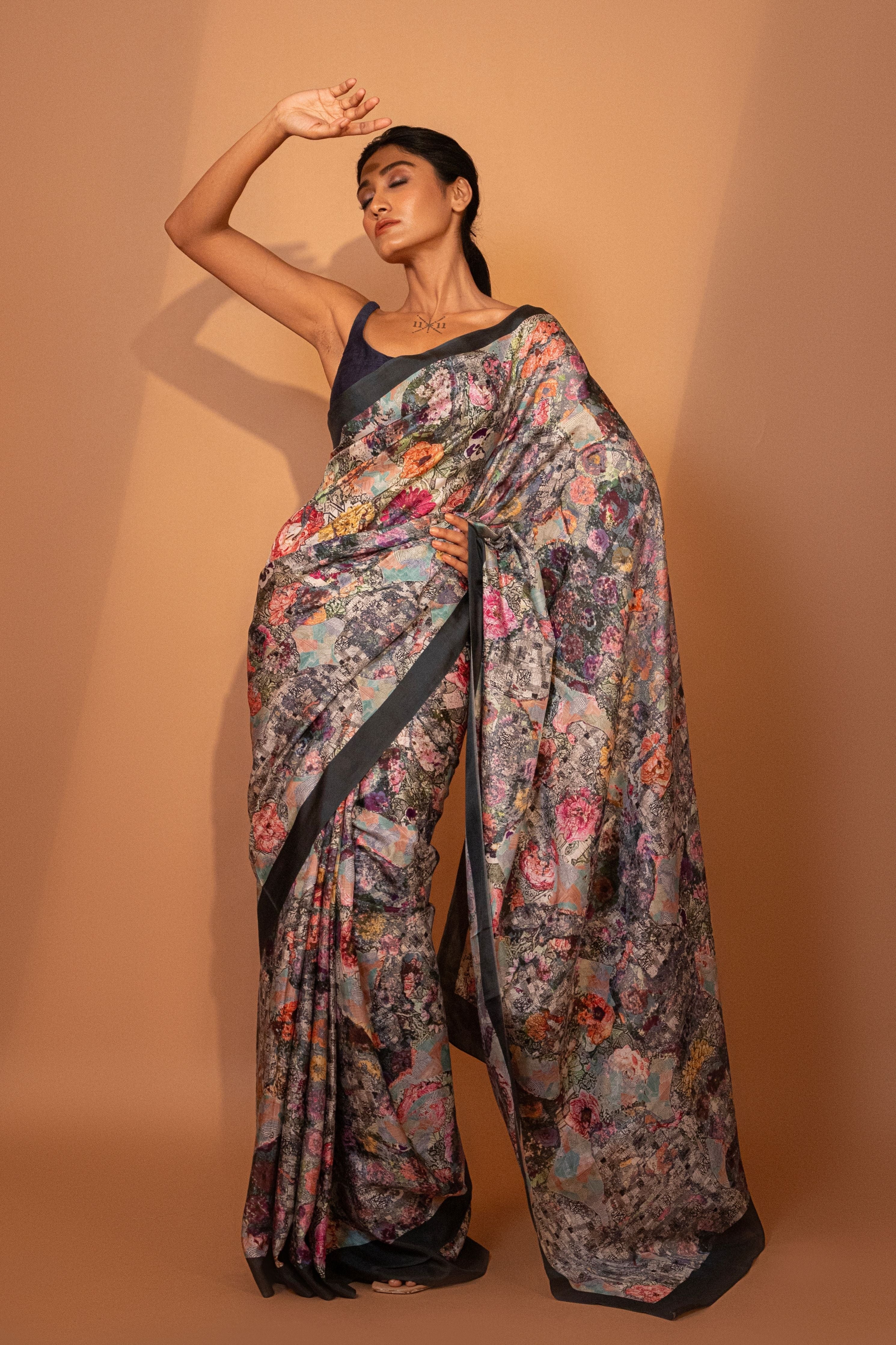 Floral Camouflage Silk Saree