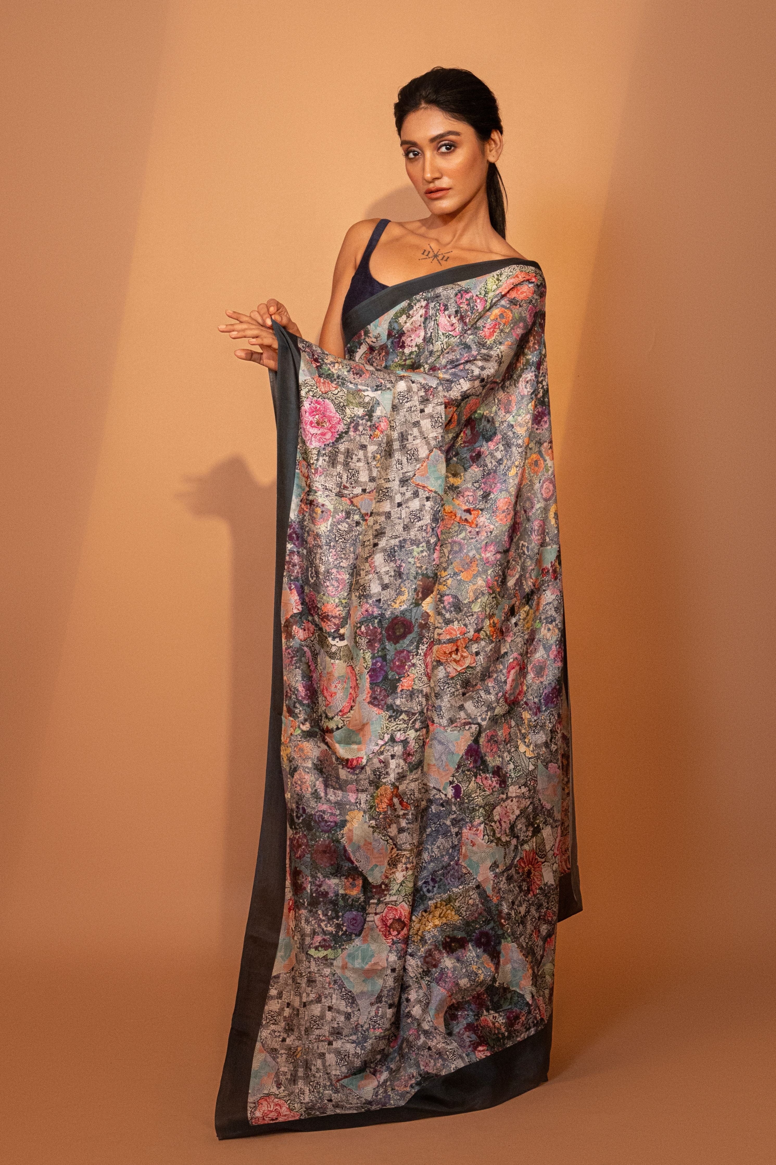 Floral Camouflage Silk Saree