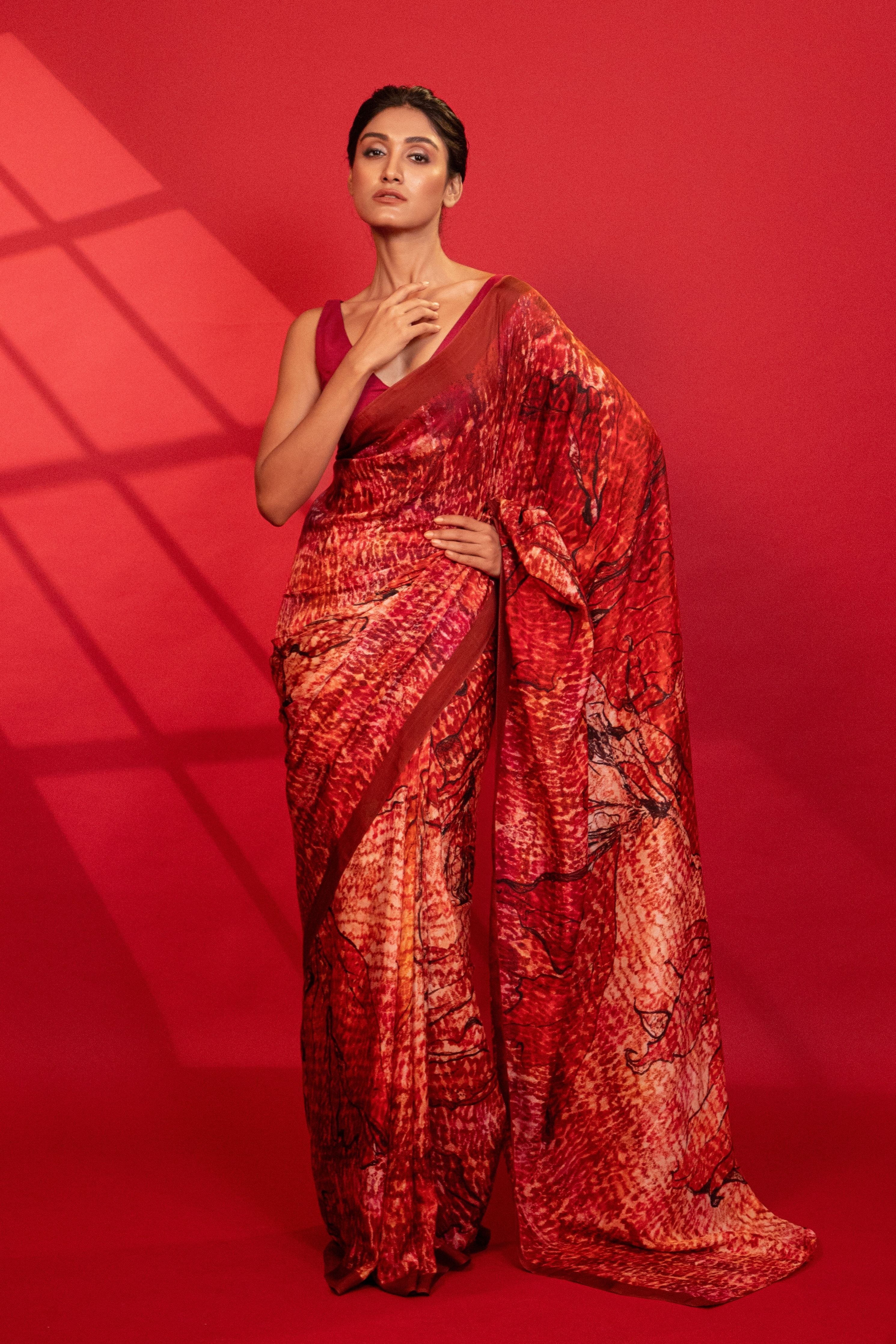 Crimson Red Blossom Silk Saree