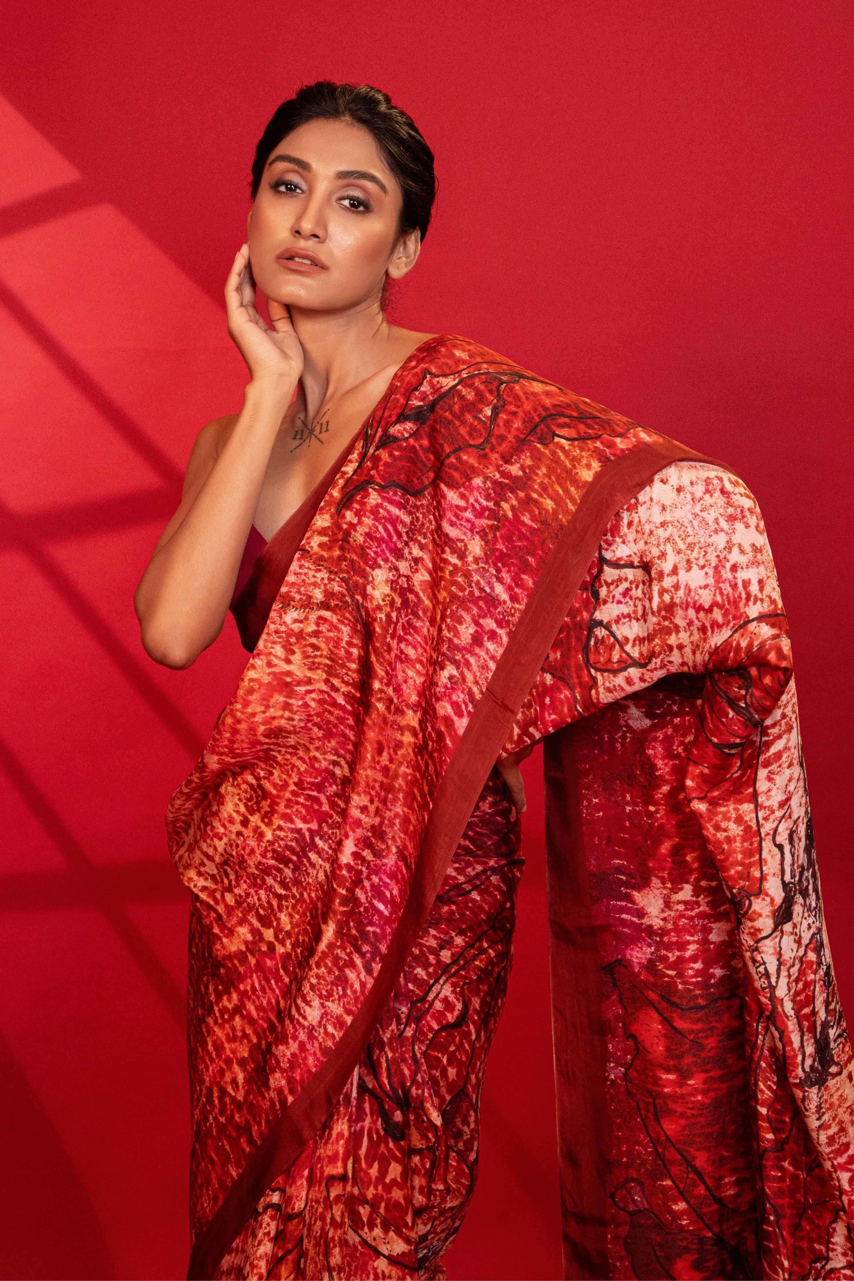Crimson Red Blossom Silk Saree