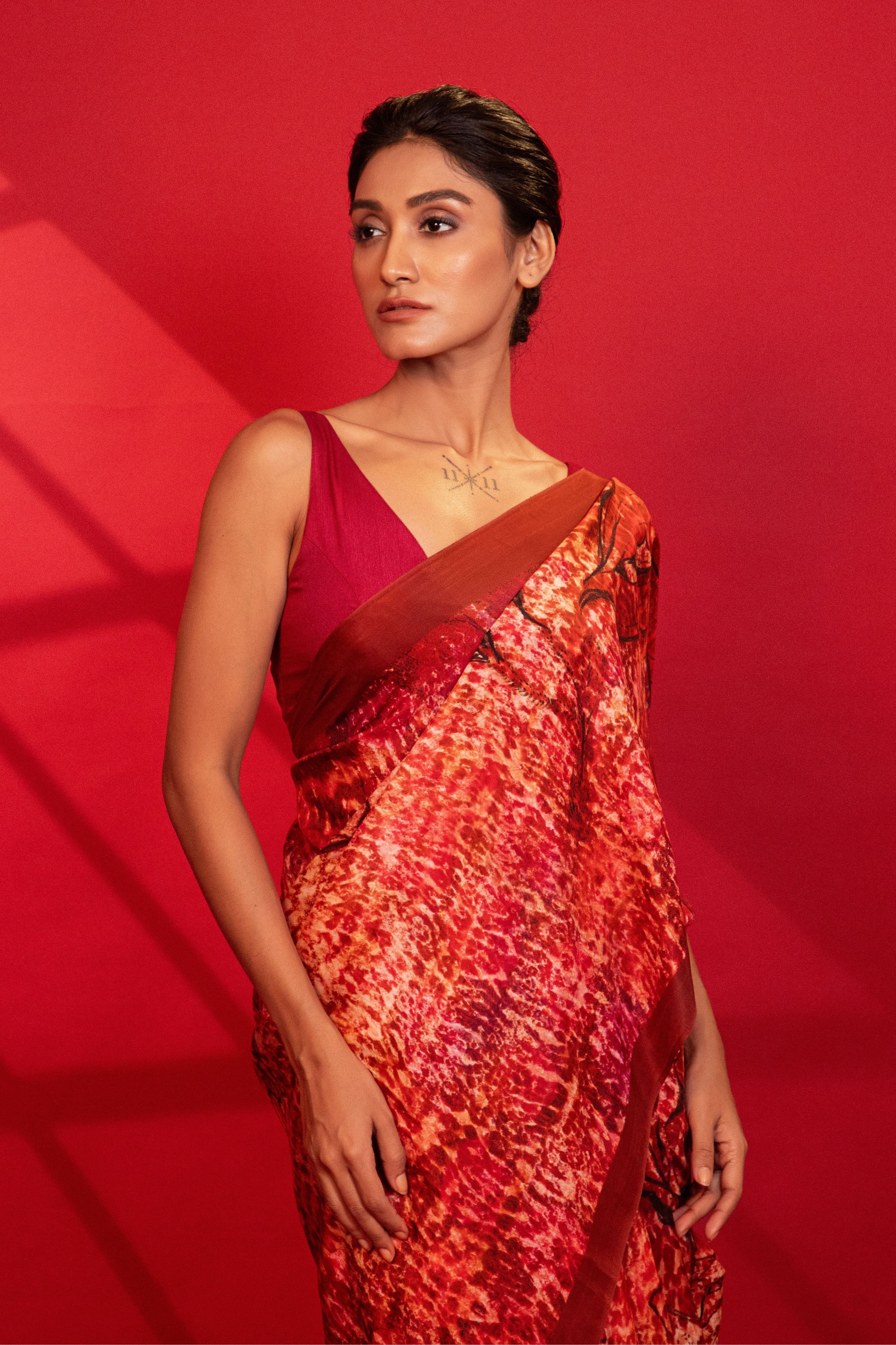 Crimson Red Blossom Silk Saree