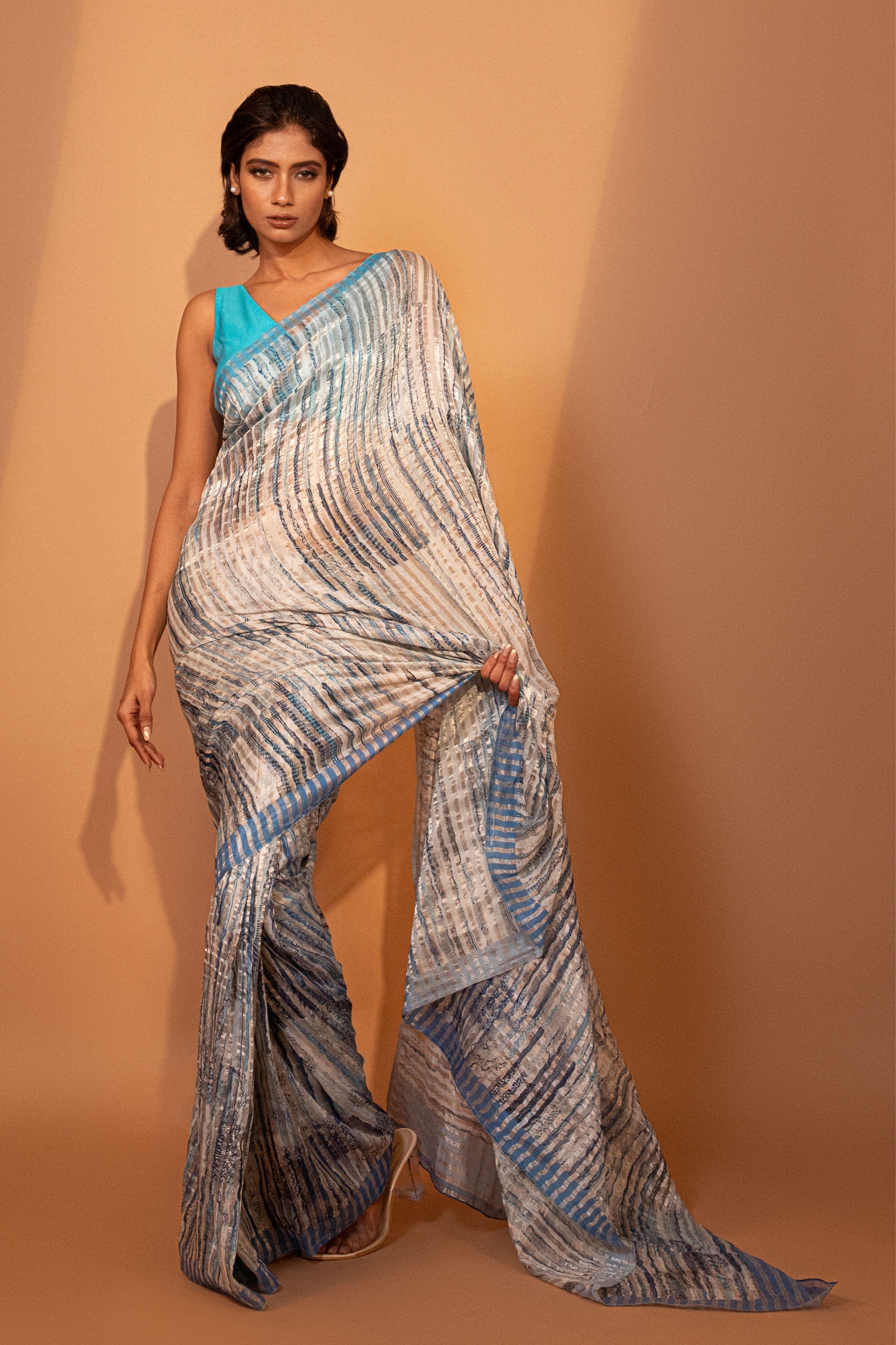 Azure Serenity Zari Saree