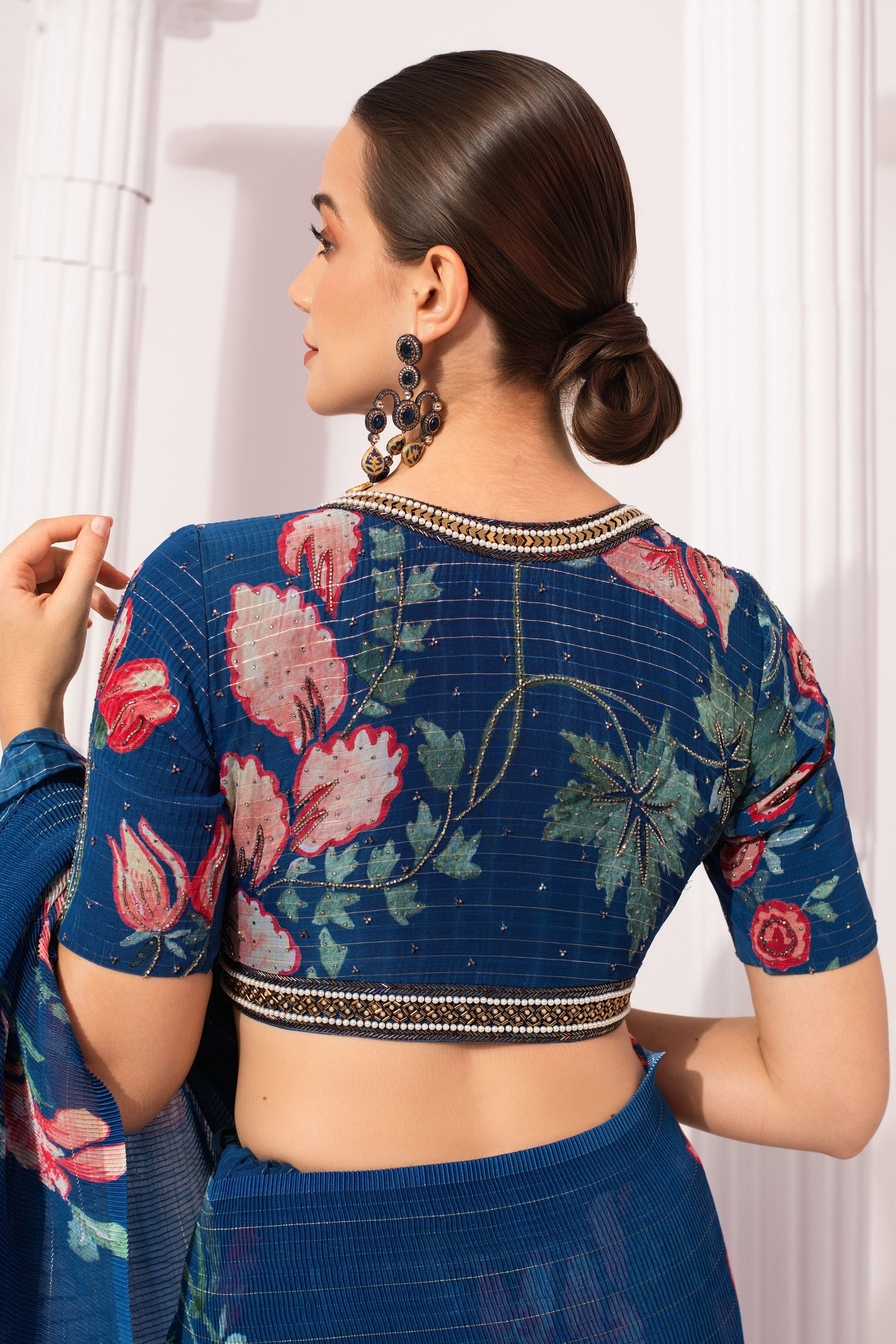 Wildflower Deep Blue Pre-Draped Saree