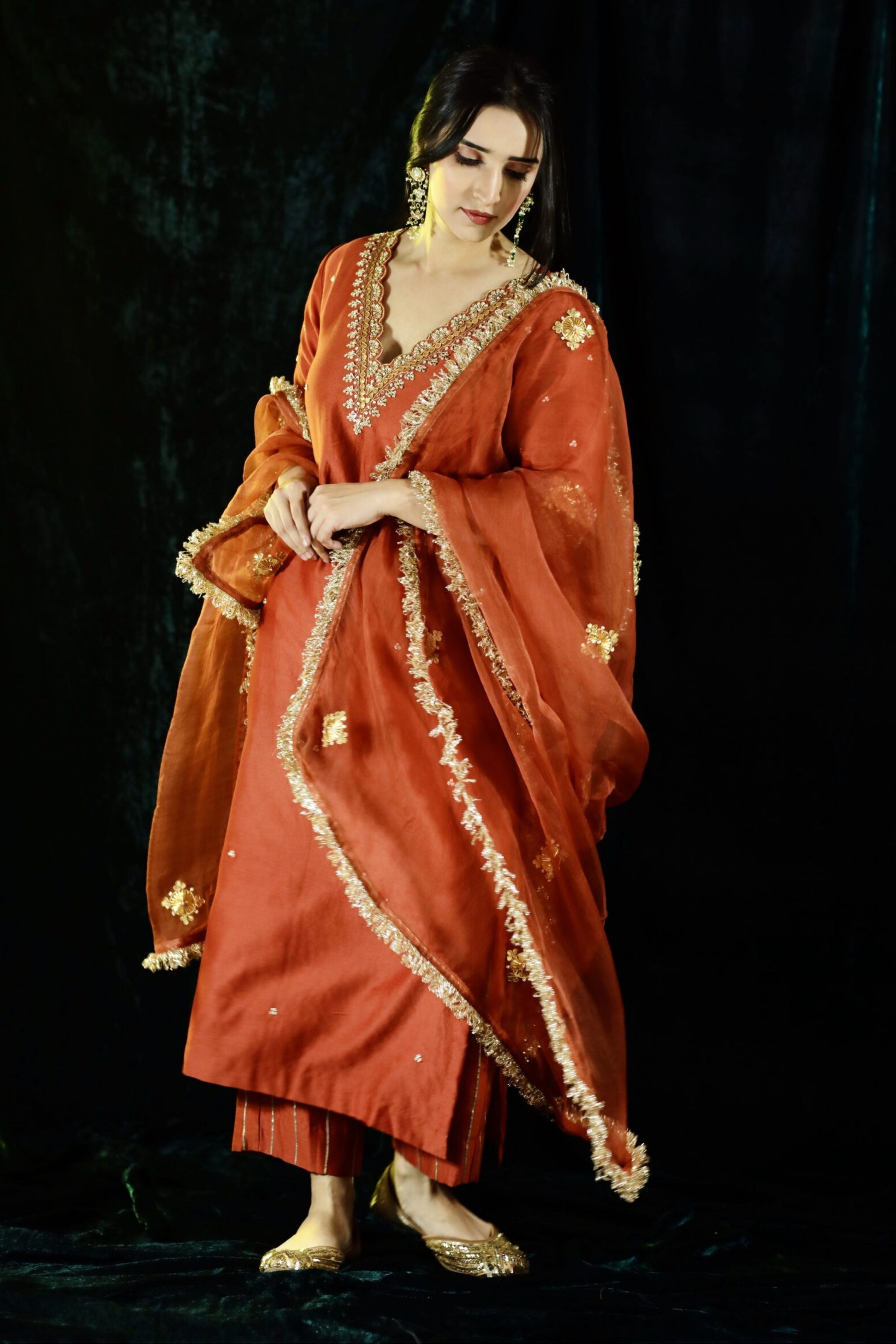 Rust Chanderi Silk Suit set
