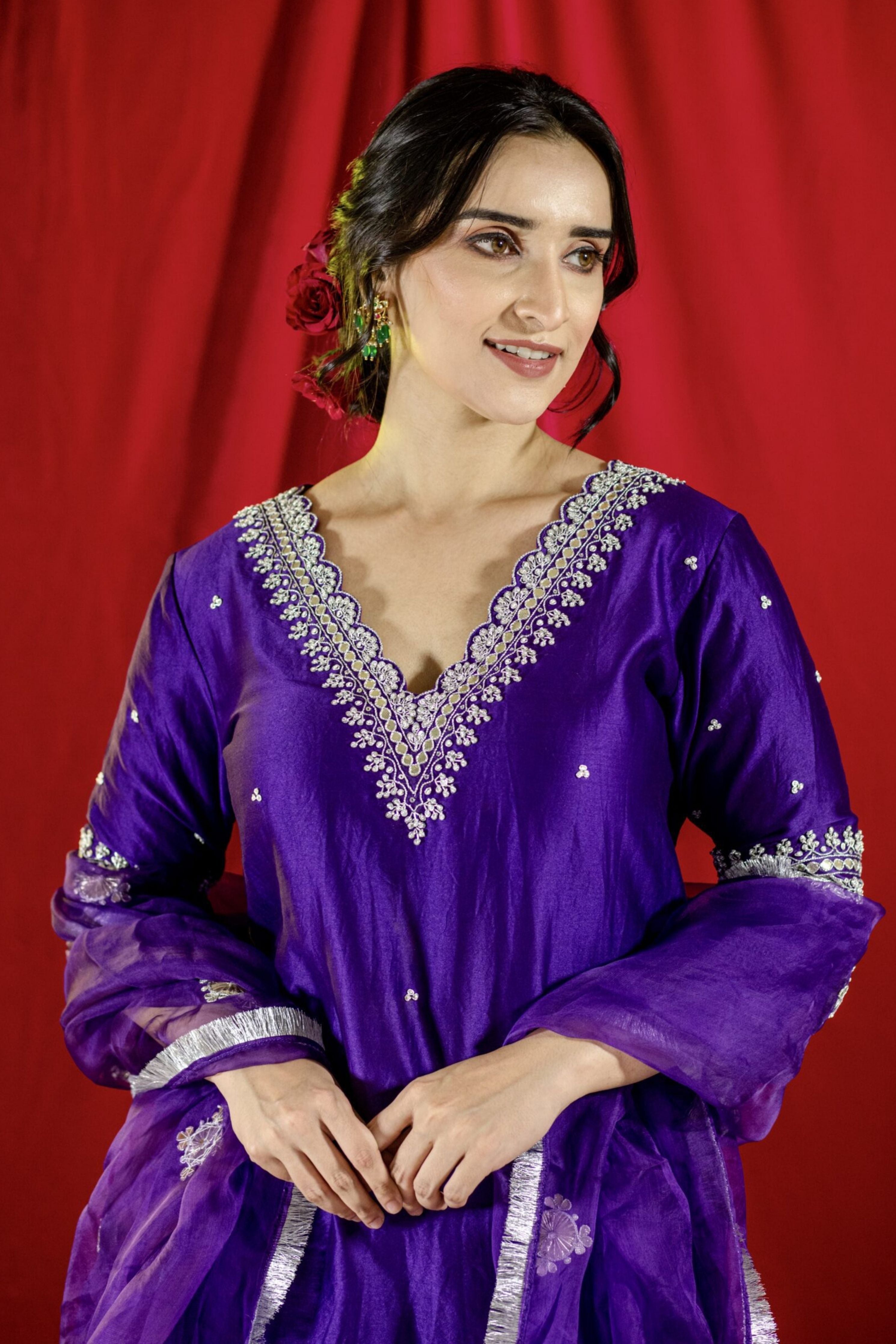 Purple Chanderi Silk Suit set
