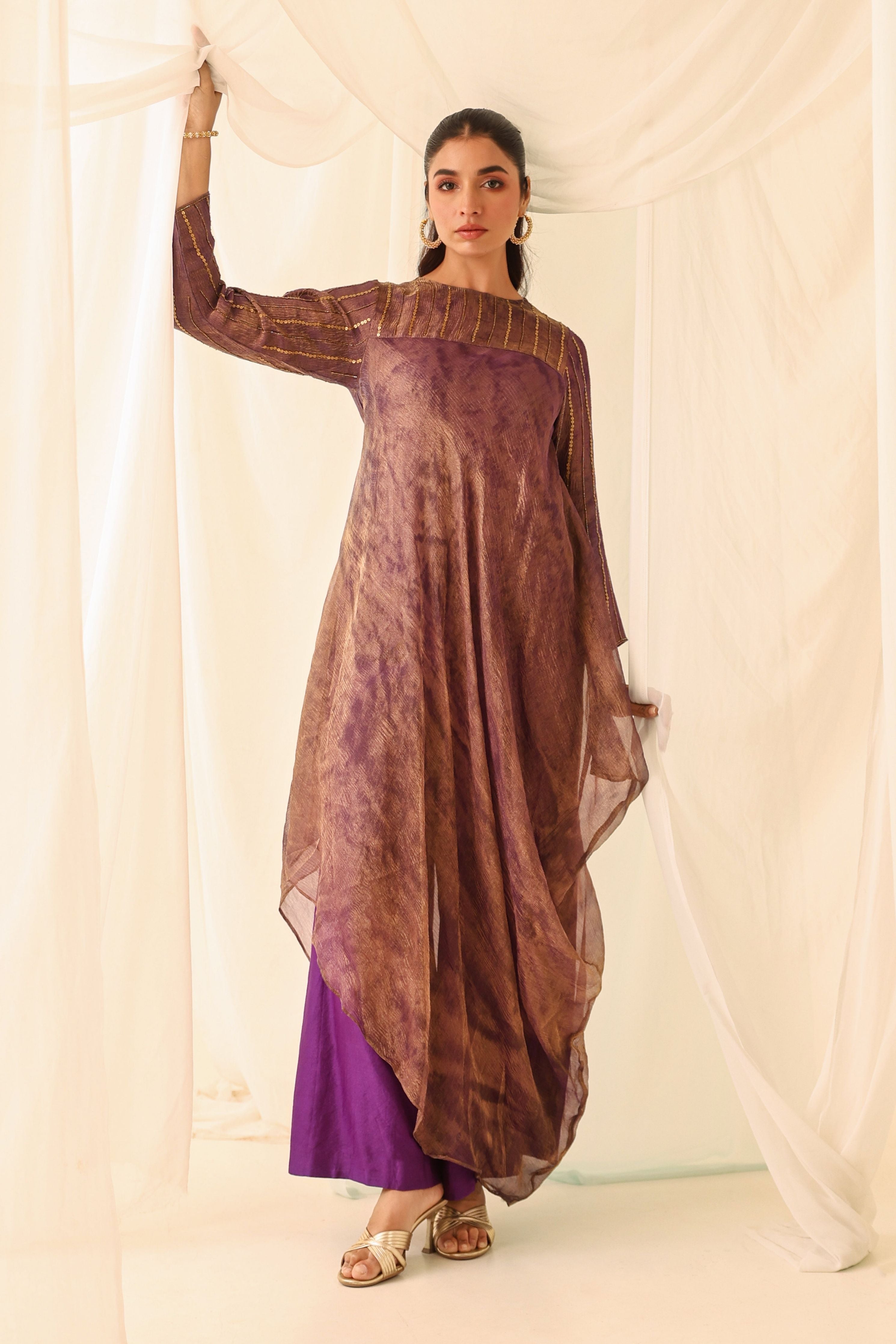 Crushed Draped Kurta Set