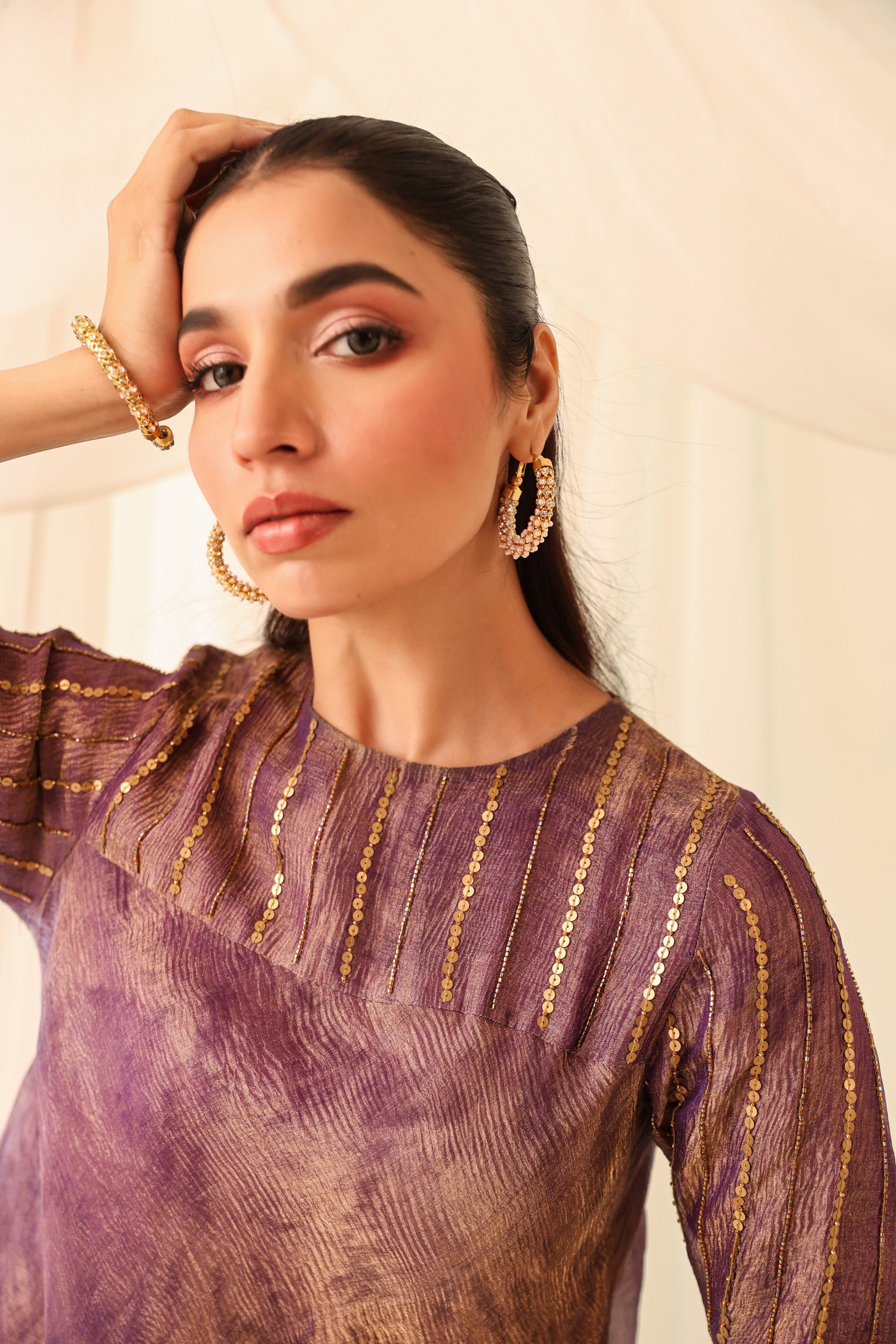 Crushed Draped Kurta Set