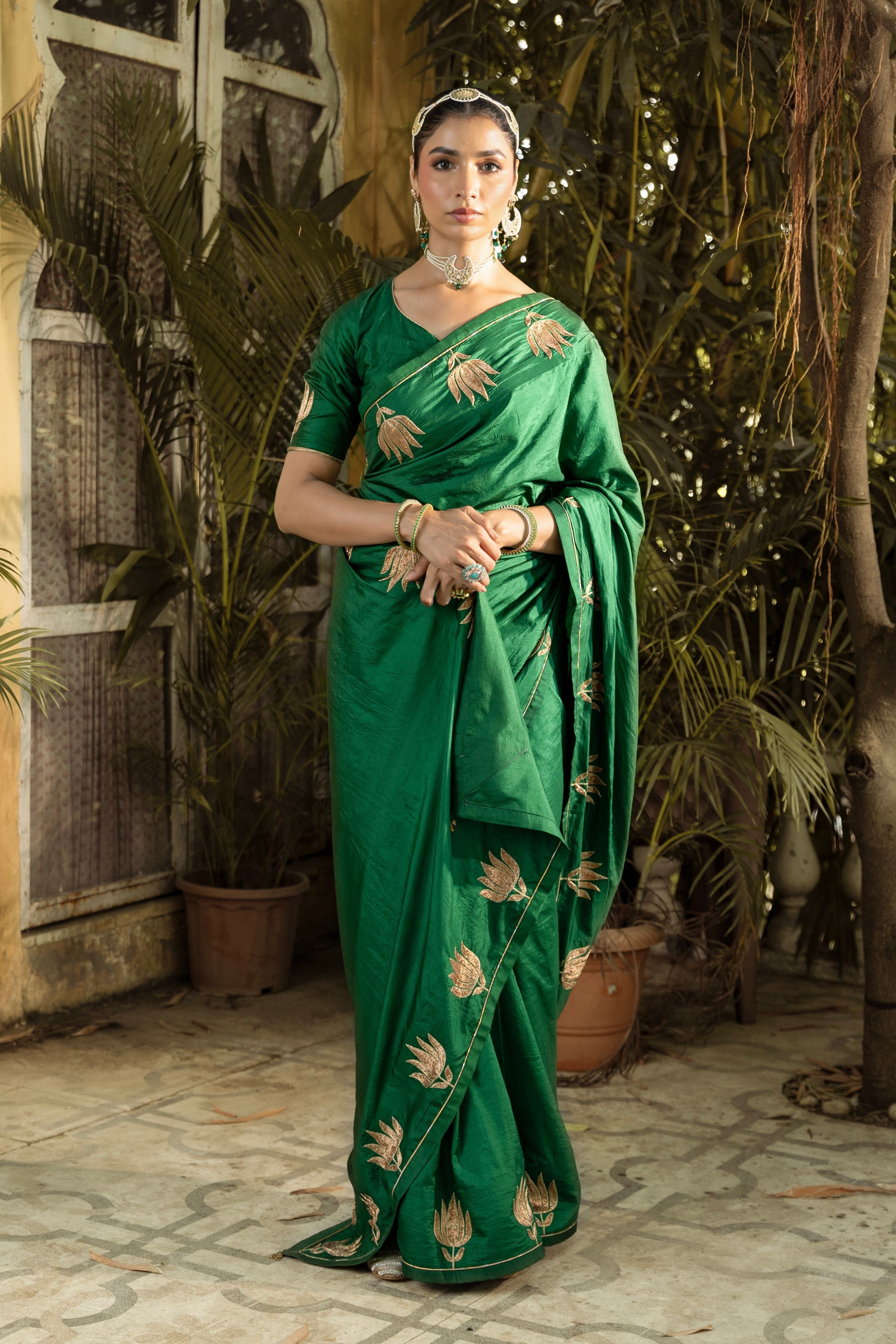 Green Saree With Blouse
