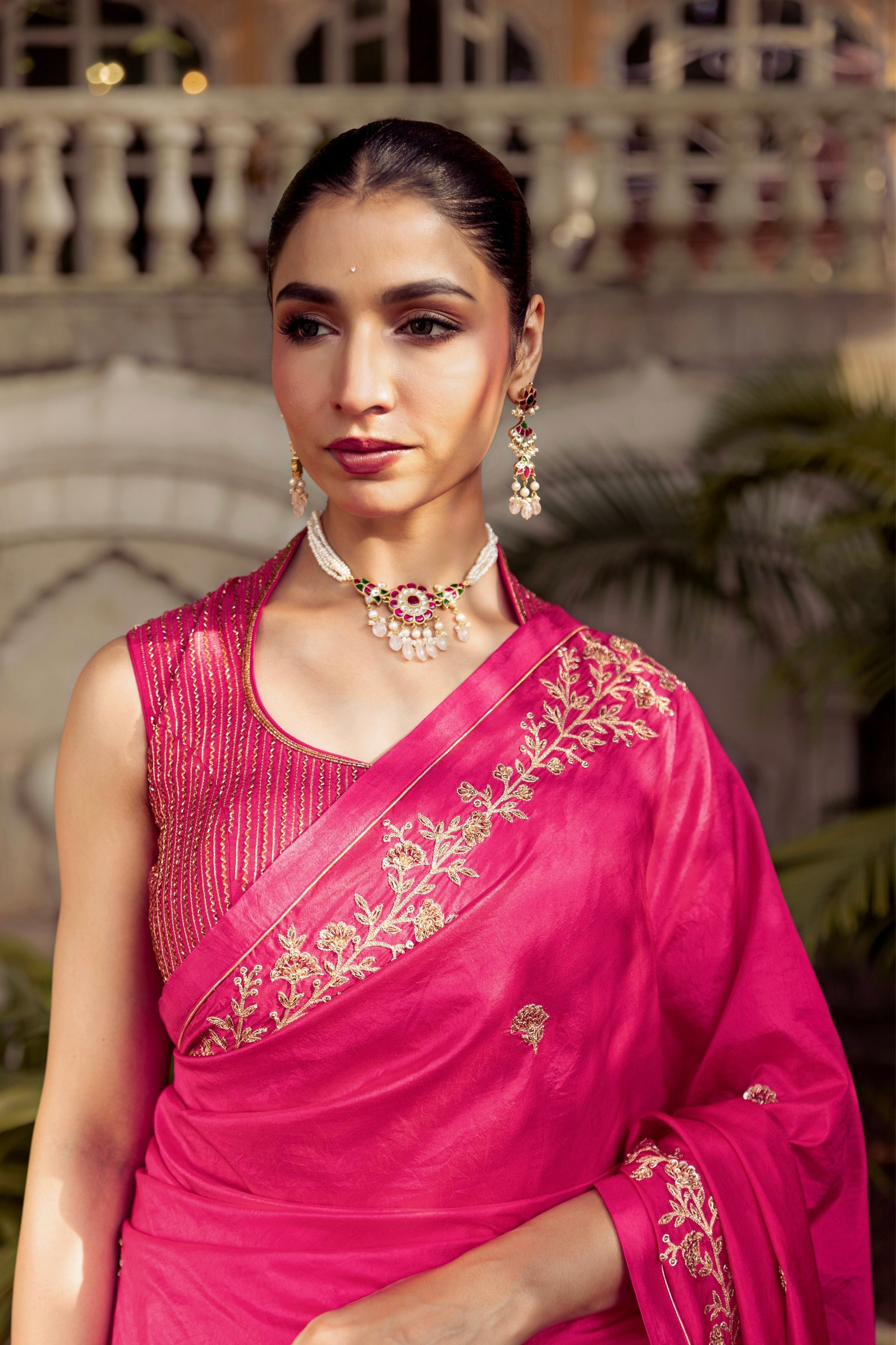 Fuchsia Saree With Blouse