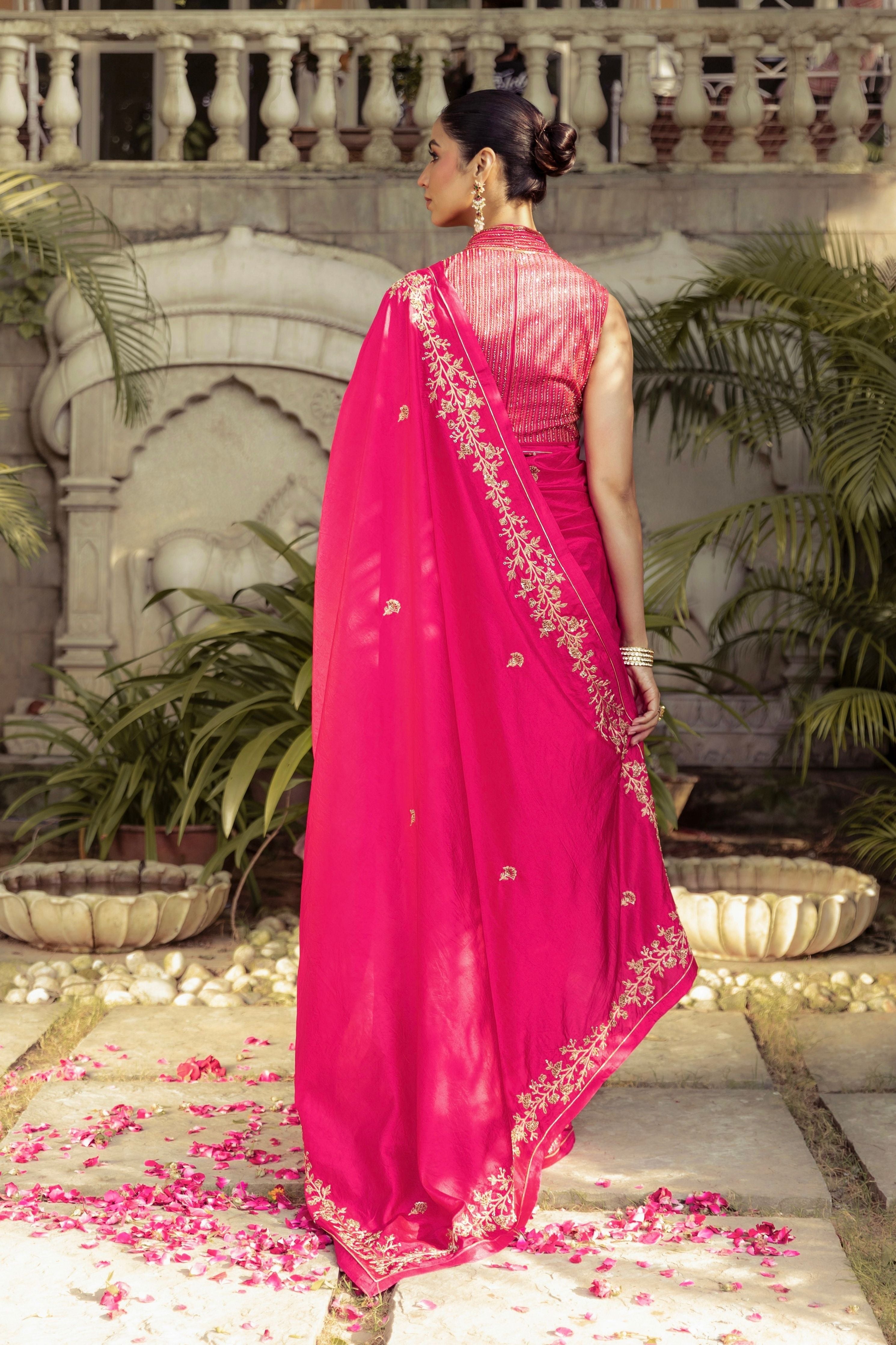 Fuchsia Saree With Blouse
