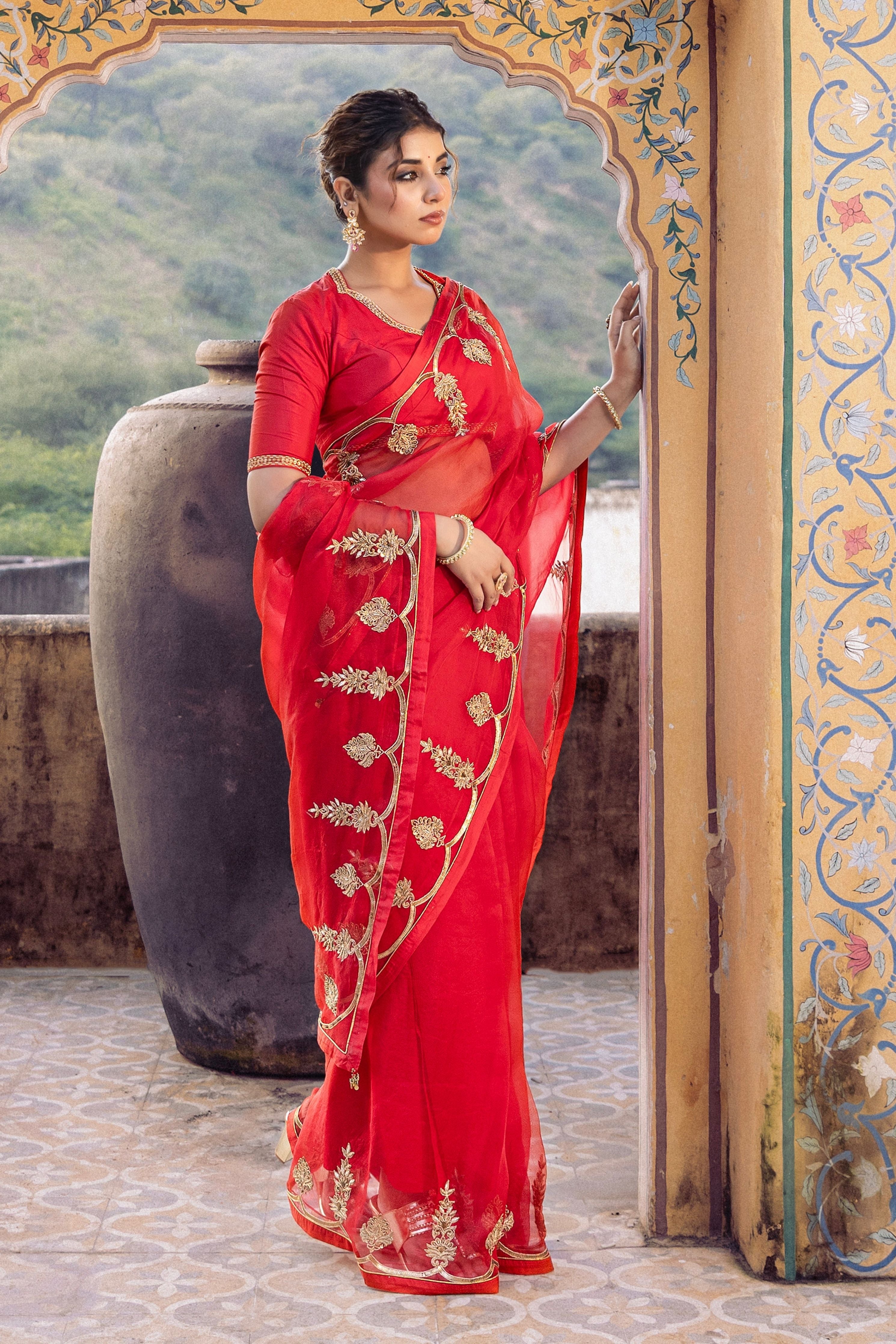 Classic Red Saree With Blouse