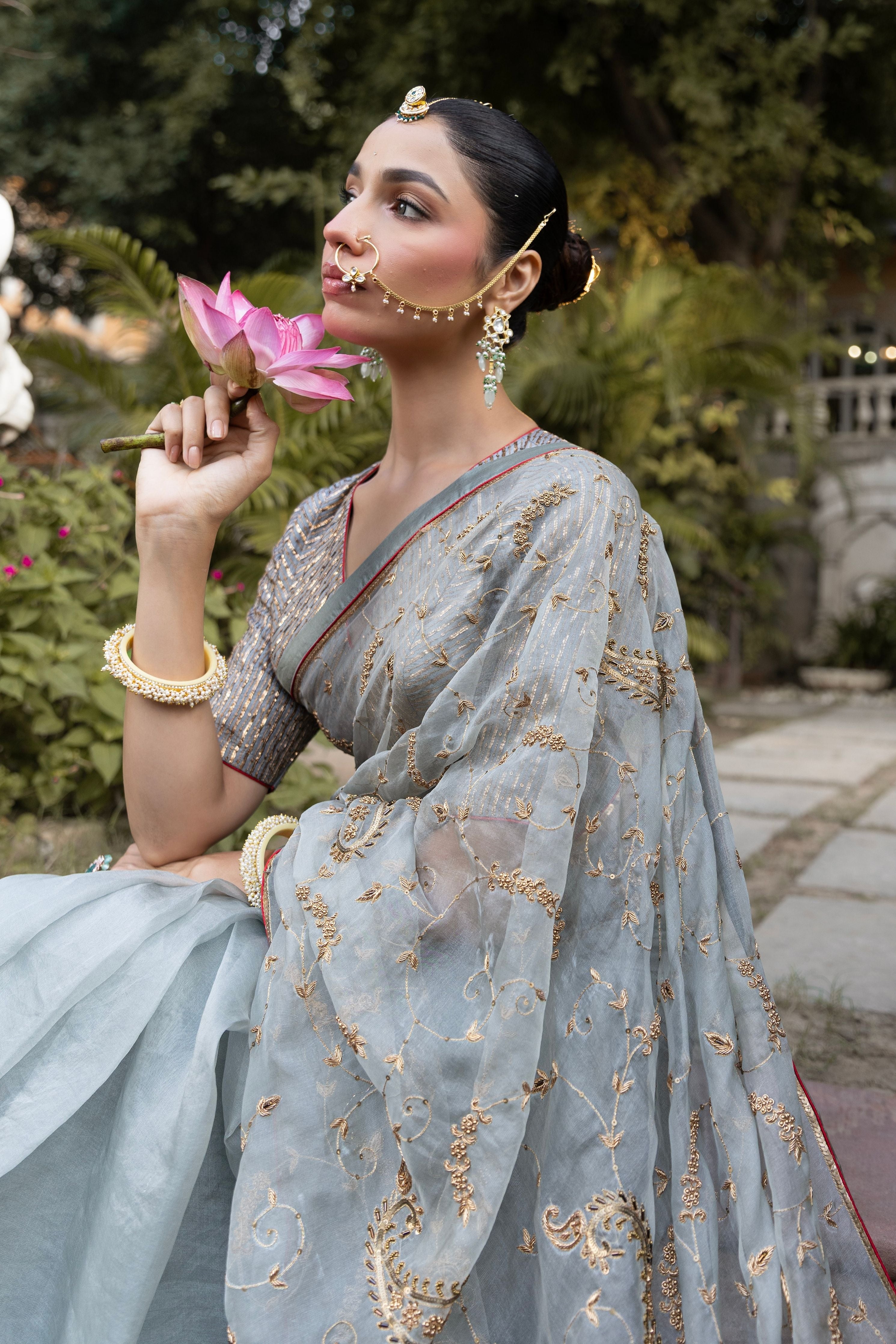 Slate Blue Saree With Blouse