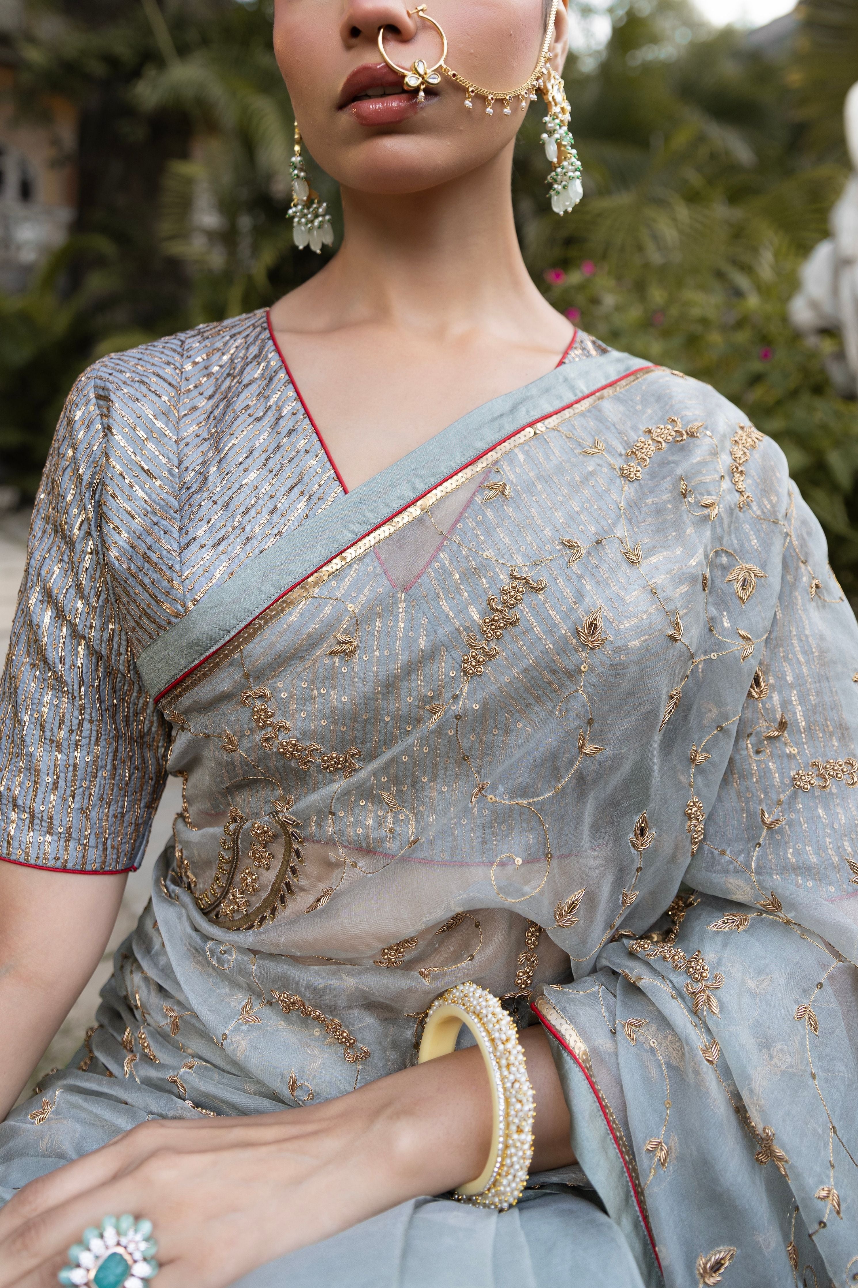 Slate Blue Saree With Blouse