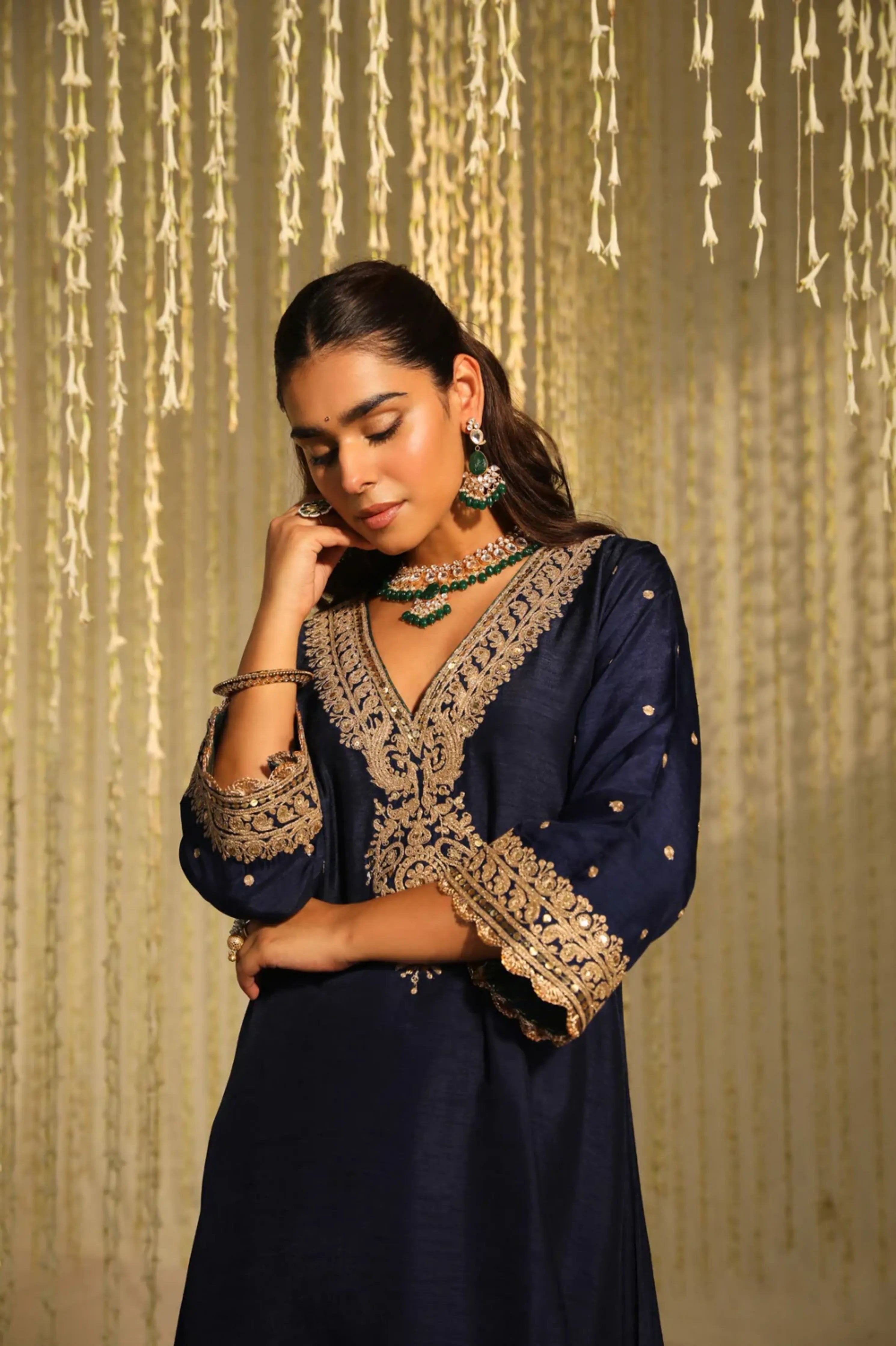 Aamna Shariff In Mysha - Deep Blue Long Choga With Salwar