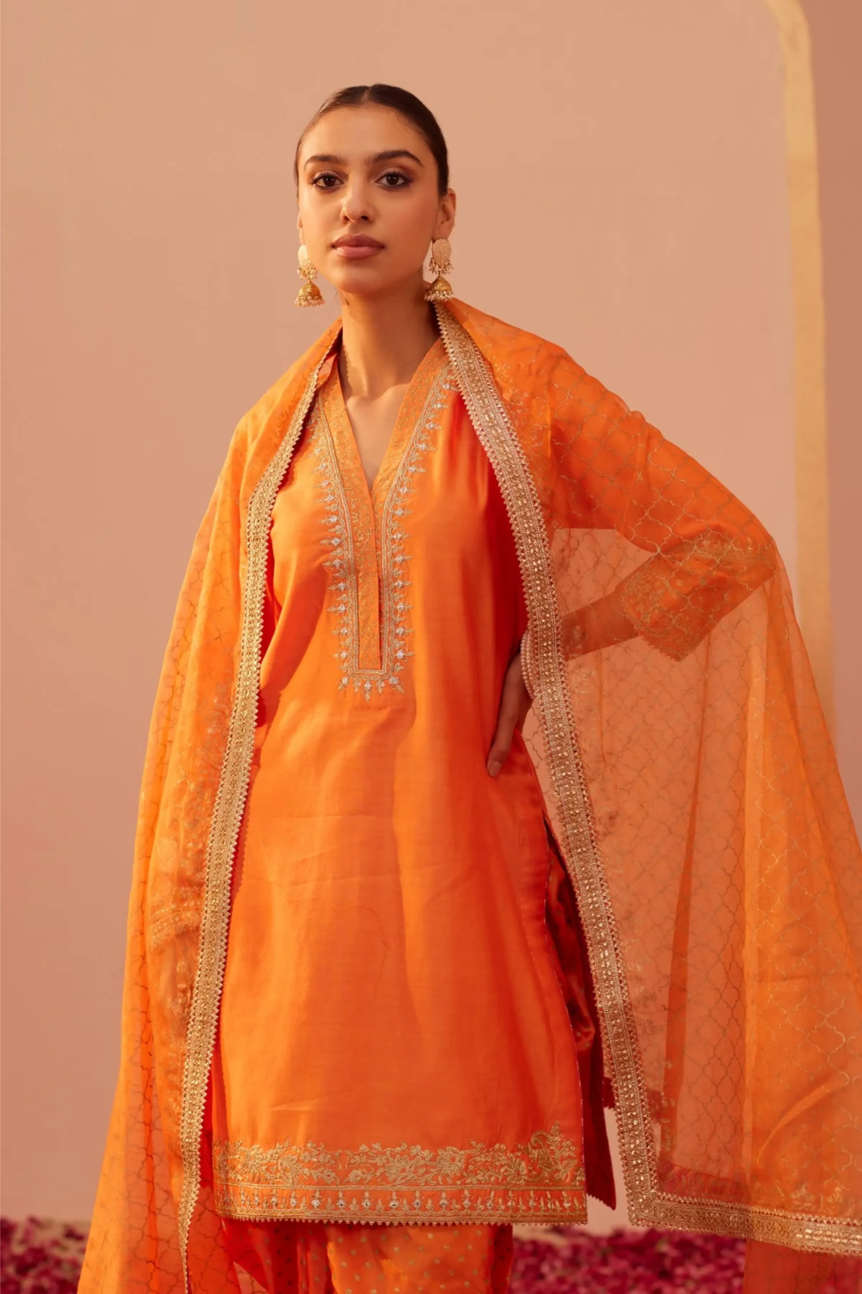 Nandini Gupta In Faheeda Tangerine Orange Kurta Set