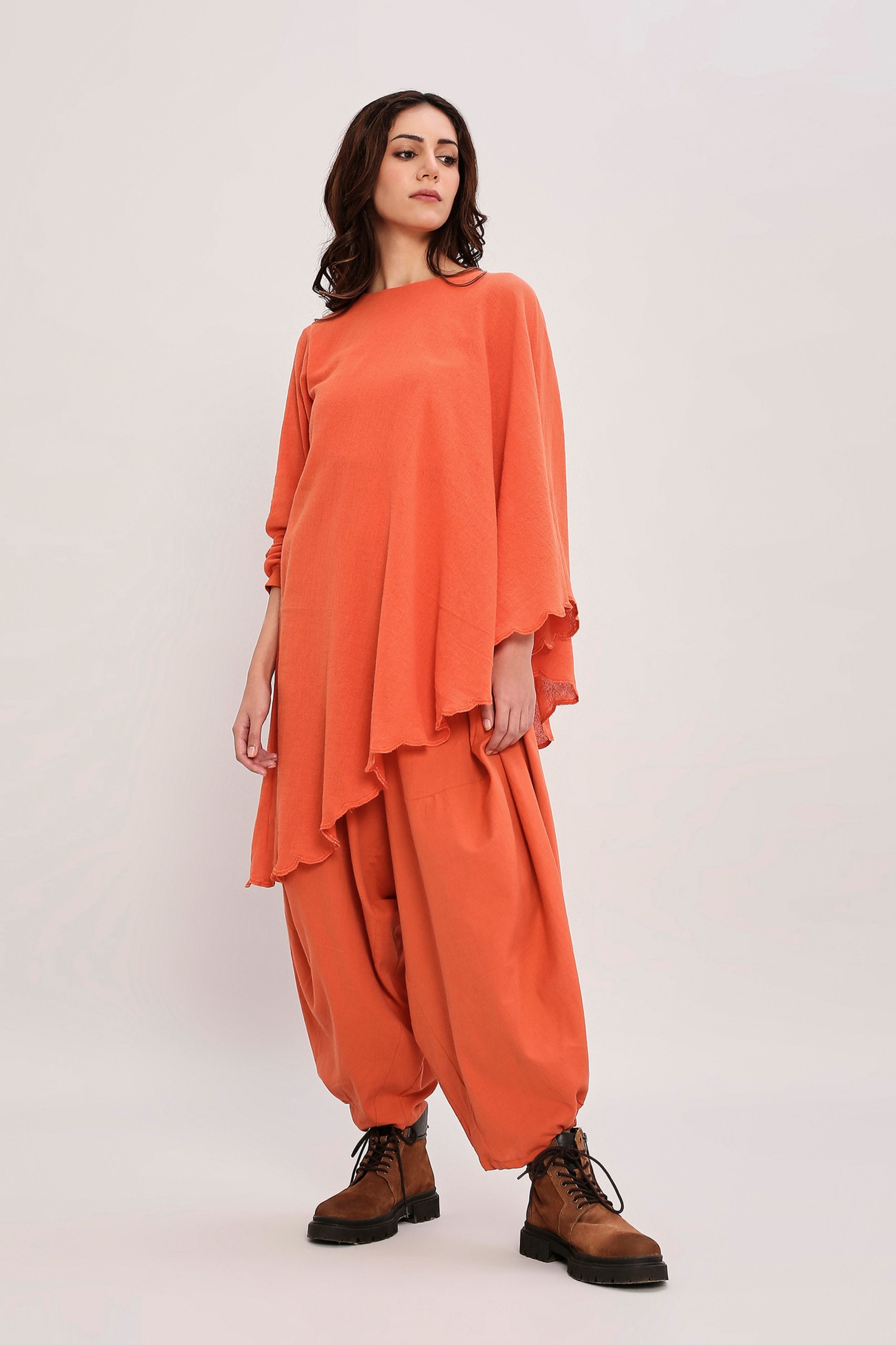 Rust Ribbed Scallop Tunic Set