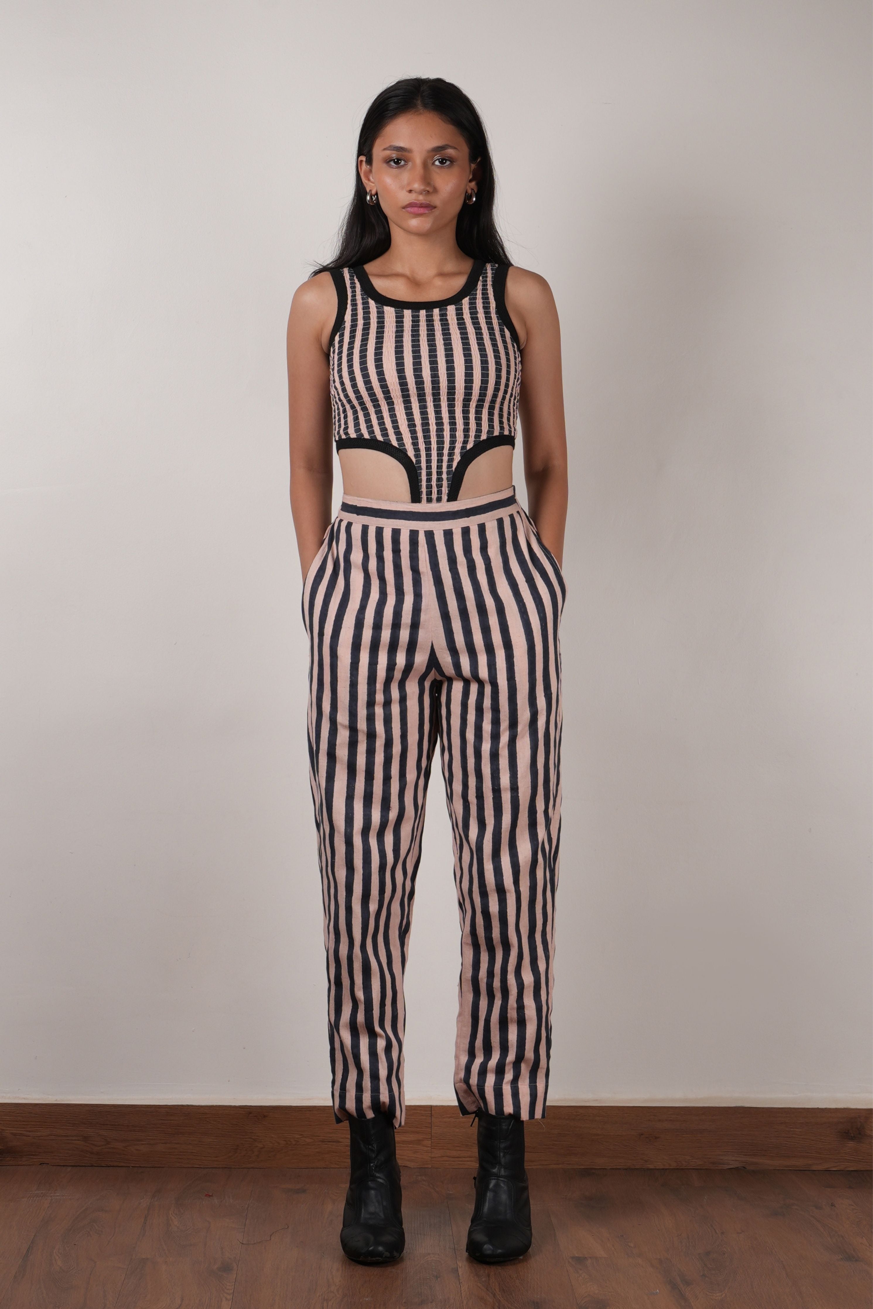 Pink with Charcoal Block Printed SE Pants